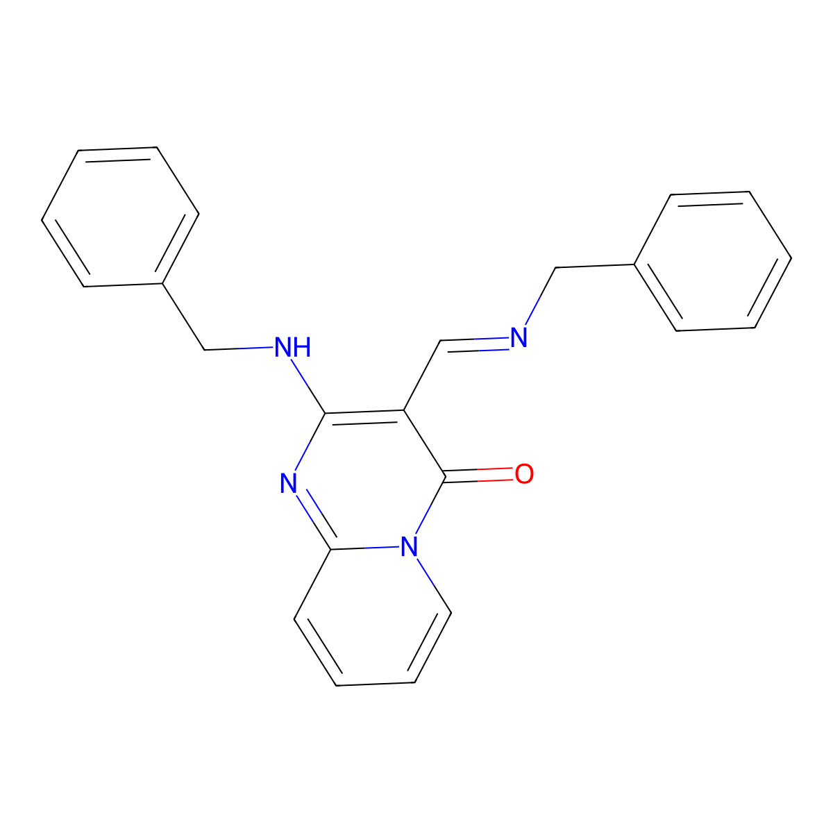 2-(benzylamino)-3-[(E)-(benzylimino)methyl]-4H-pyrido[1,2-a]pyrimidin-4-one molecular structure, CAS 29494-76-6