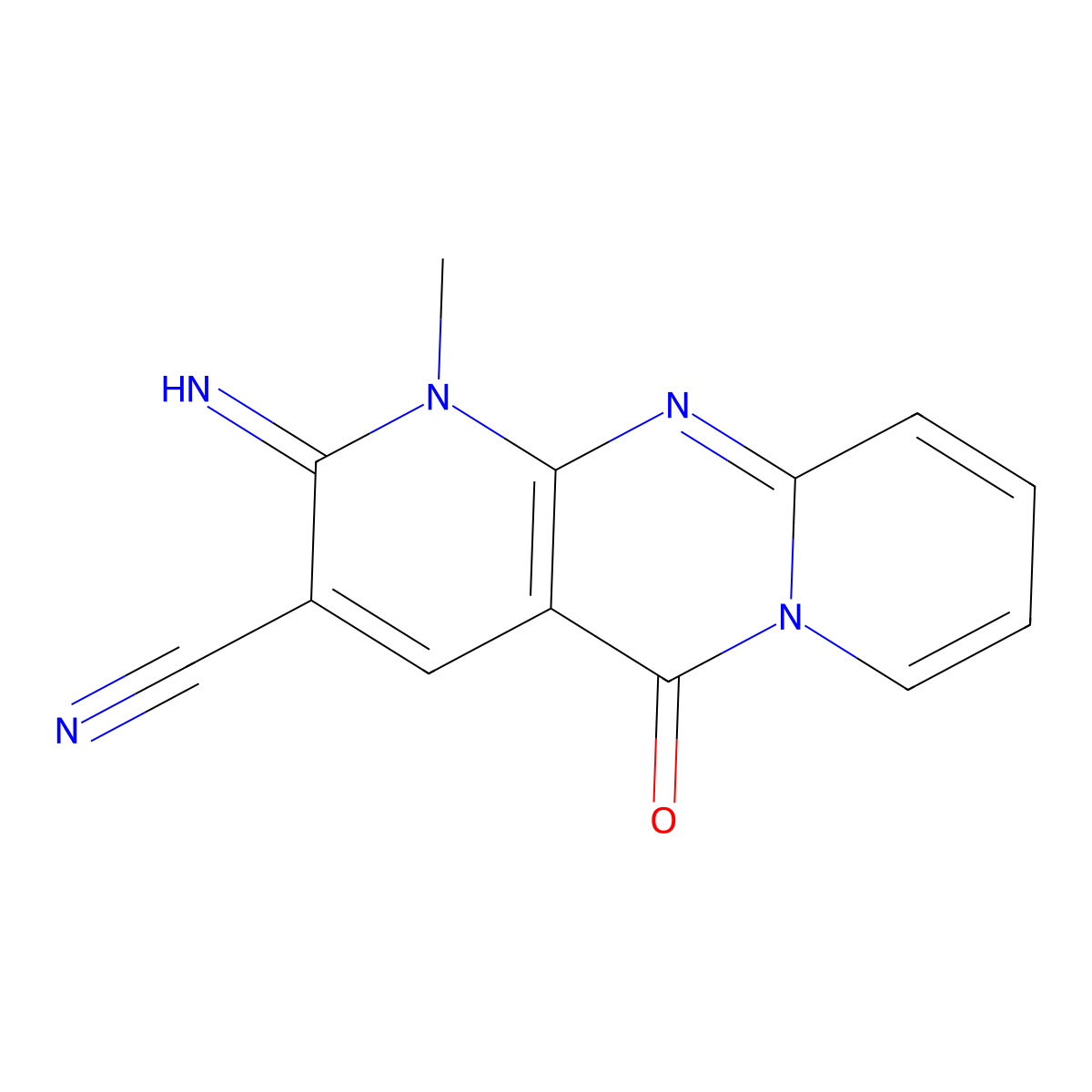 2-imino-1-methyl-5-oxo-2,5-dihydro-1H-dipyrido[1,2-a:2',3'-d]pyrimidine-3-carbonitrile molecular structure, CAS 29494-77-7