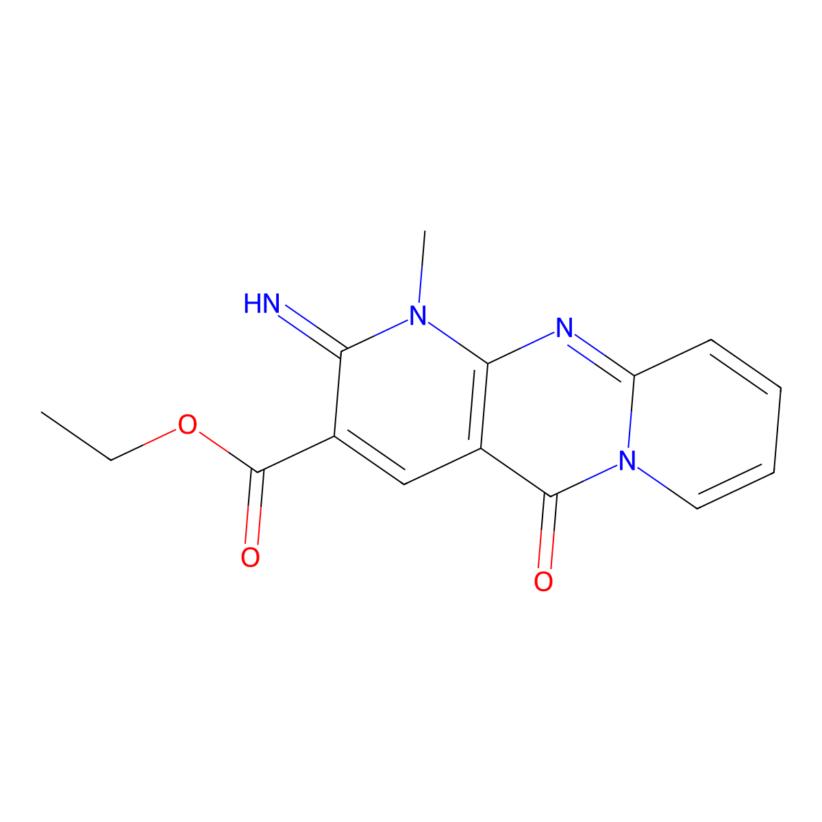 Ethyl 2-imino-1-methyl-5-oxo-1,6-dihydropyridino[1,2-a]pyridino[2,3-d]pyrimidi ne-3-carboxylate molecular structure, CAS 29494-78-8