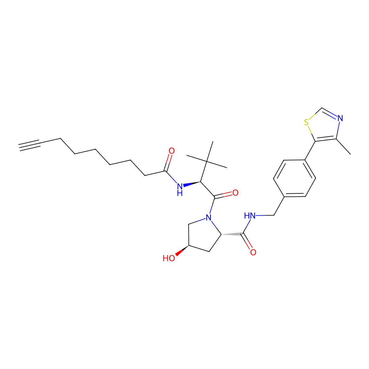 (2S,4R)-1-((S)-3,3-Dimethyl-2-(non-8-ynamido)butanoyl)-4-hydroxy-N-(4-(4-methylthiazol-5-YL)benzyl)pyrrolidine-2-carboxamide molecular structure, CAS 2949430-79-7