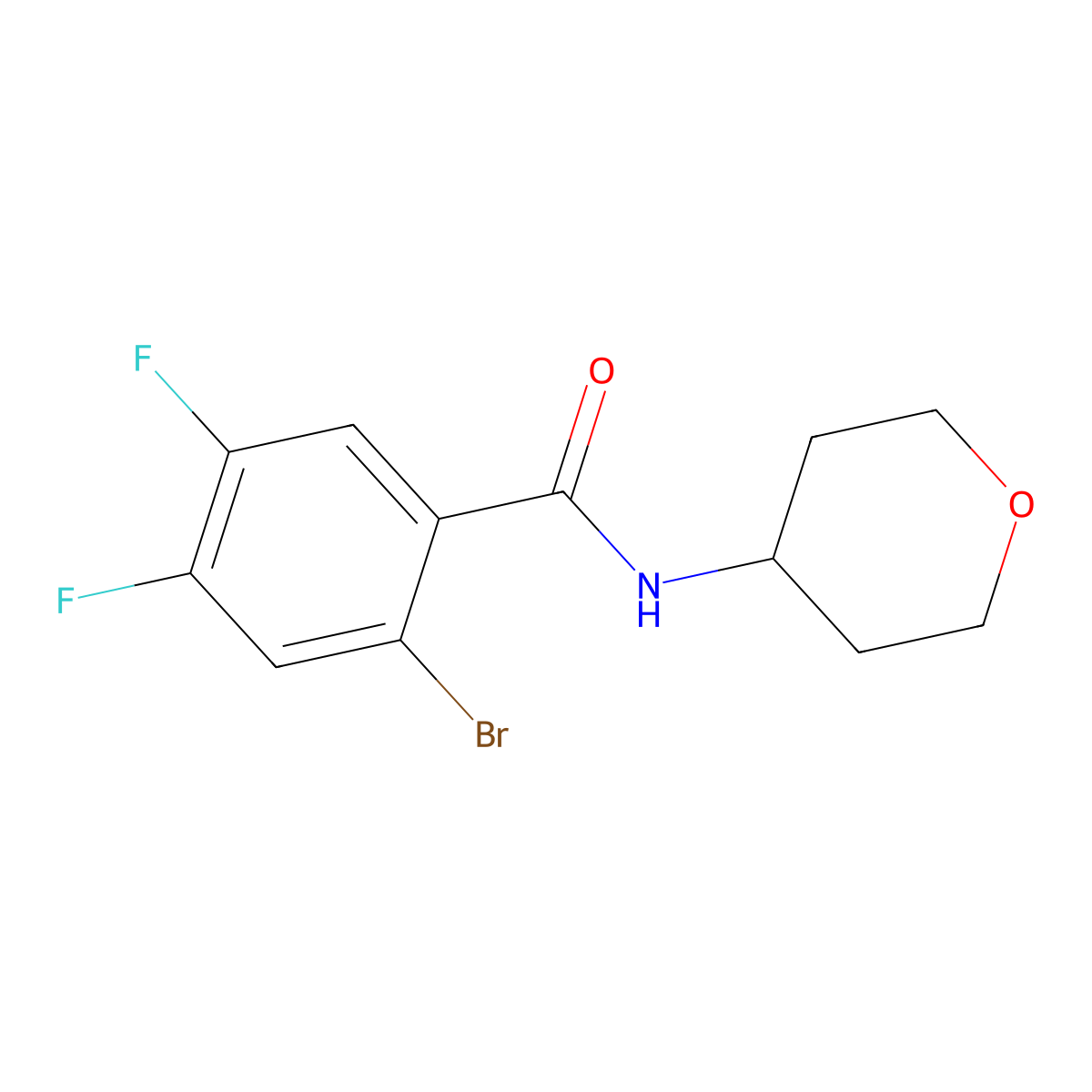 2-Bromo-4,5-difluoro-N-(tetrahydro-2H-pyran-4-yl)benzamide molecular structure, CAS 2949843-79-0