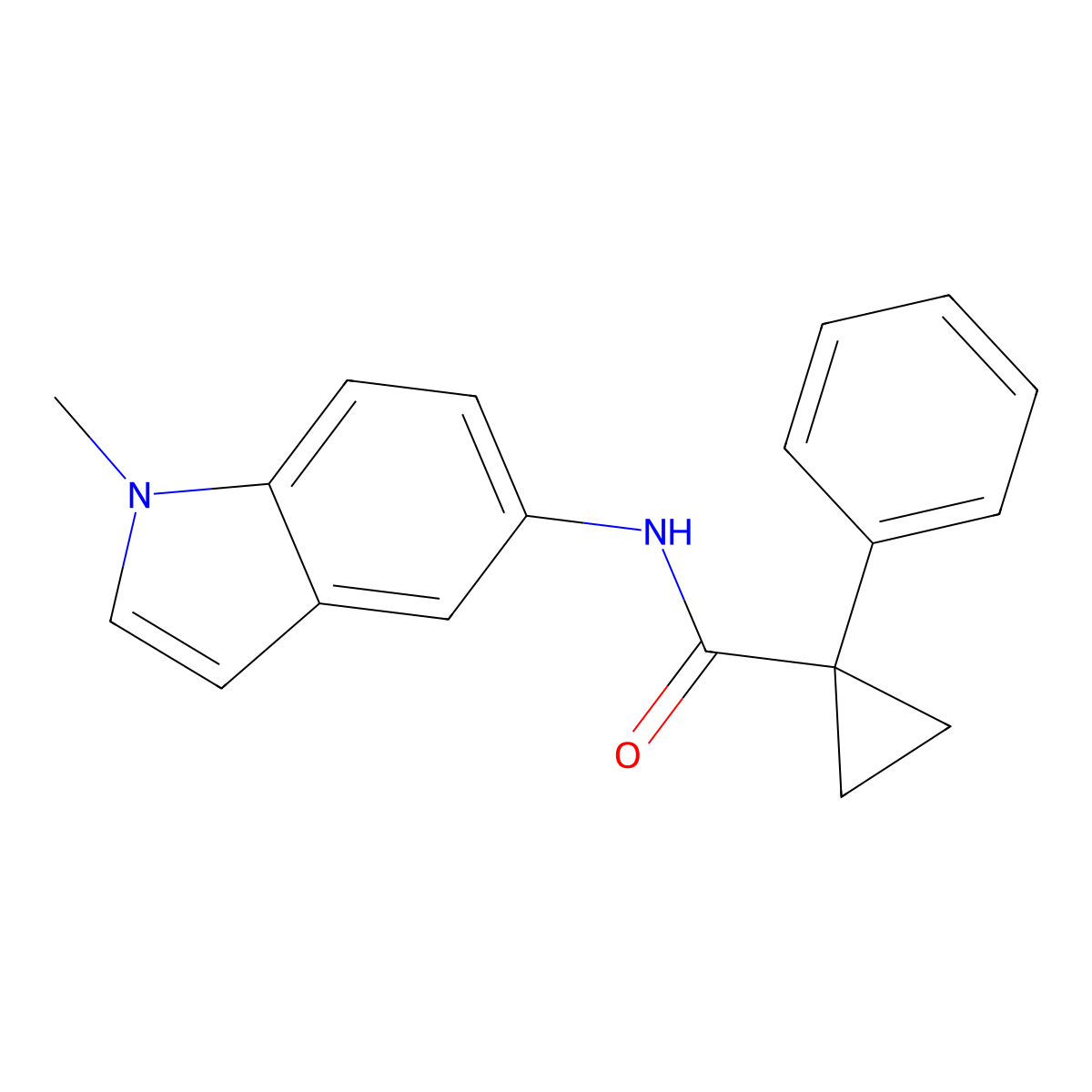 N-(1-methyl-1H-indol-5-yl)-1-phenylcyclopropanecarboxamide molecular structure, CAS 2950312-15-7