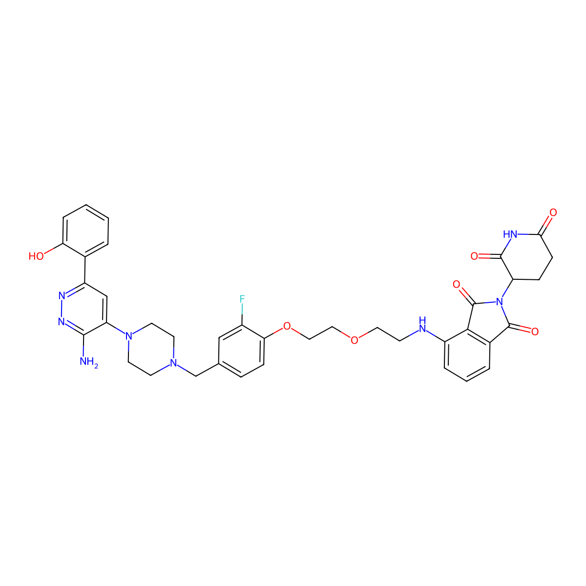 1H-Isoindole-1,3(2H)-dione, 4-[[2-[2-[4-[[4-[3-amino-6-(2-hydroxyphenyl)-4-pyridazinyl]-1-piperazinyl]methyl]-2-fluorophenoxy]ethoxy]ethyl]amino]-2-(2,6-dioxo-3-piperidinyl)- molecular structure, CAS 2951015-29-3