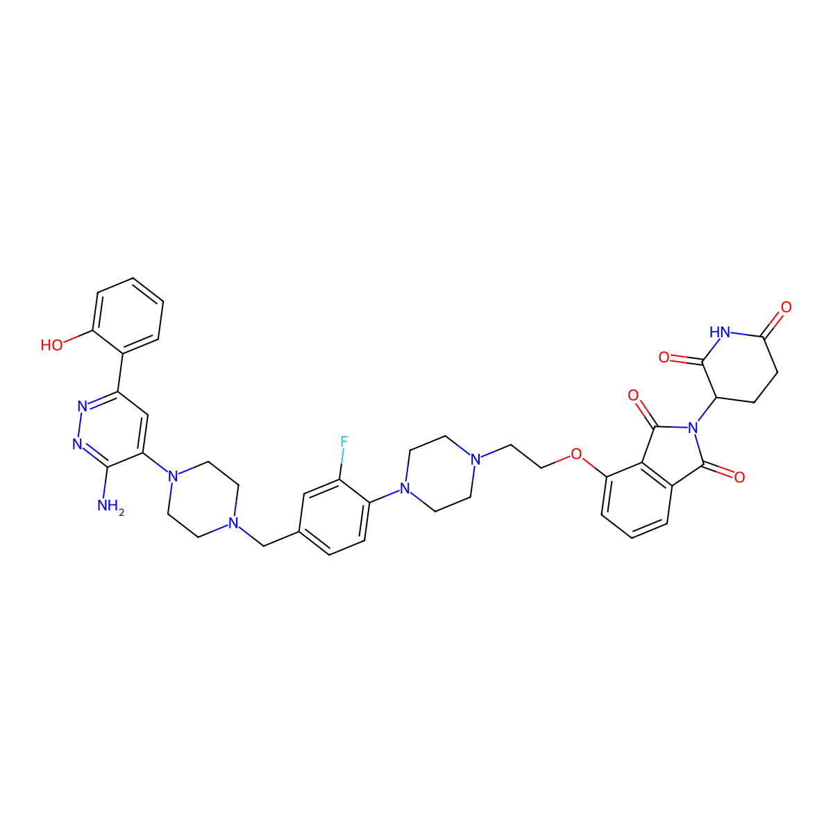 4-(2-(4-(4-((4-(3-Amino-6-(2-hydroxyphenyl)pyridazin-4-yl)piperazin-1-yl)methyl)-2-fluorophenyl)piperazin-1-yl)ethoxy)-2-(2,6-dioxopiperidin-3-yl)isoindoline-1,3-dione molecular structure, CAS 2951015-30-6