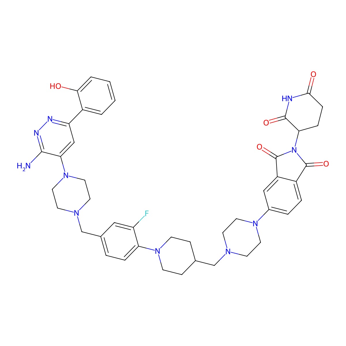 5-[4-[[1-[4-[[4-[3-Amino-6-(2-hydroxyphenyl)pyridazin-4-yl]piperazin-1-yl]methyl]-2-fluorophenyl]piperidin-4-yl]methyl]piperazin-1-yl]-2-(2,6-dioxopiperidin-3-yl)isoindole-1,3-dione molecular structure, CAS 2951015-31-7