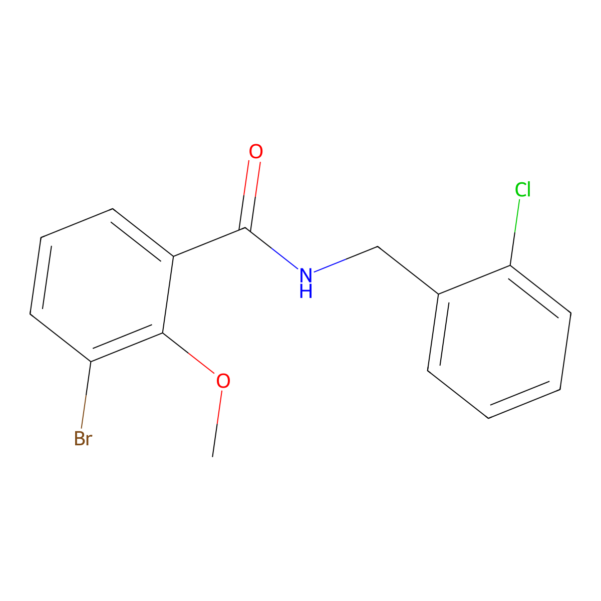 Benzamide, 3-bromo-N-[(2-chlorophenyl)methyl]-2-methoxy- molecular structure, CAS 2951651-02-6