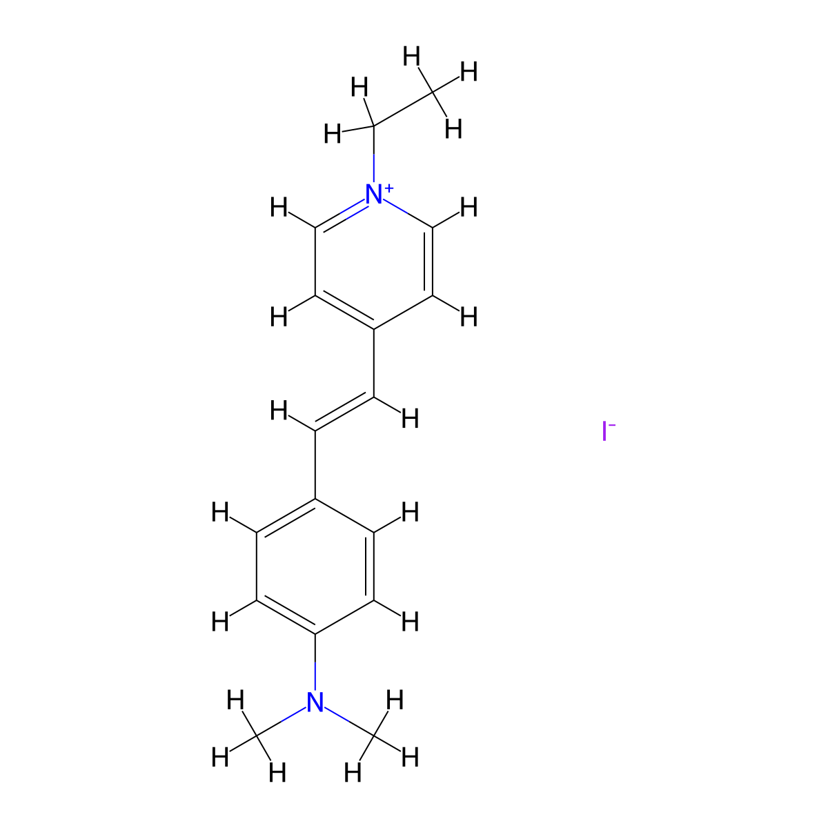 4-(4-(Dimethylamino)styryl)-1-ethylpyridinium iodide molecular structure, CAS 29519-52-6