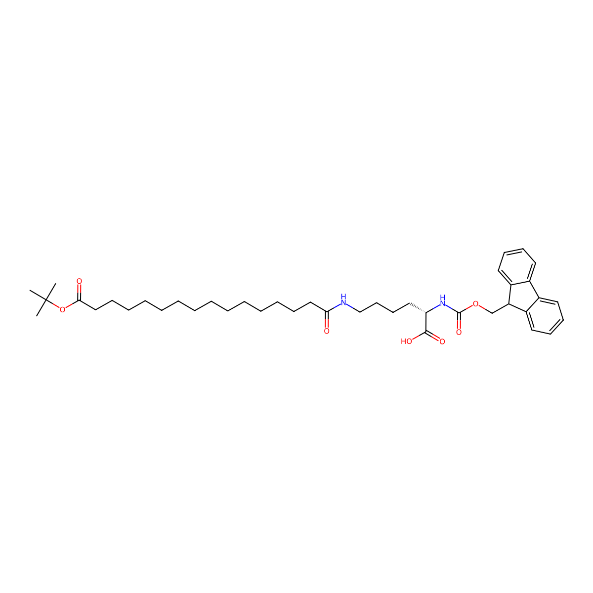 N2-(((9H-Fluoren-9-yl)methoxy)carbonyl)-N6-(16-(tert-butoxy)-16-oxohexadecanoyl)-L-lysine (Fmoc-L-Lys(tBuO-Thap)-OH) molecular structure, CAS 2952671-06-4