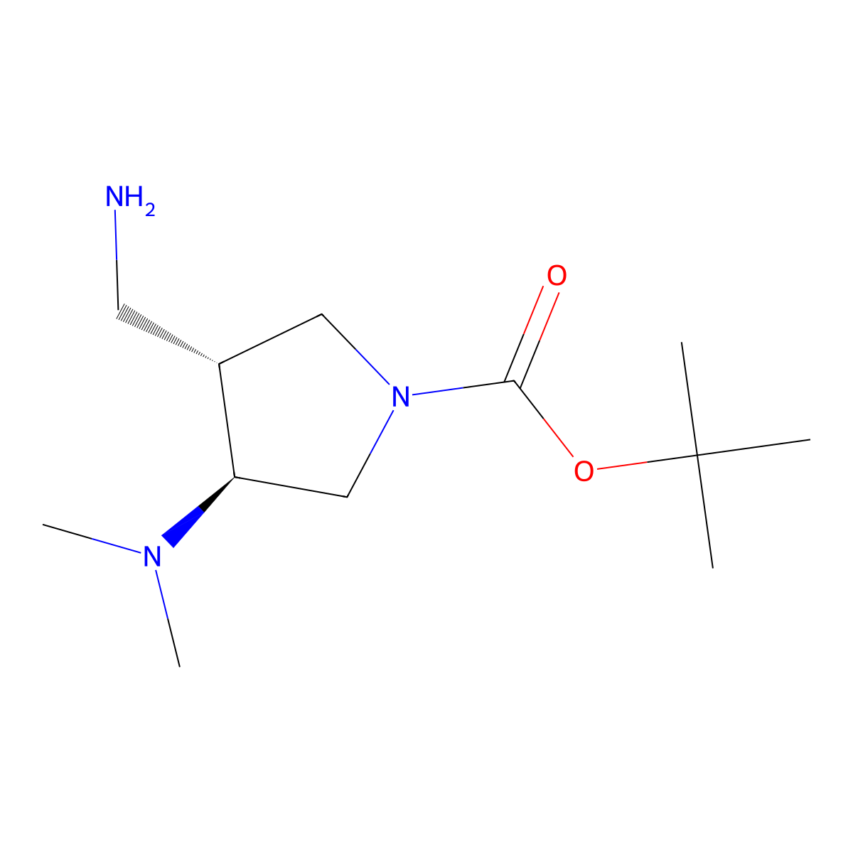 rac-tert-butyl (3R,4S)-3-(aminomethyl)-4-(dimethylamino)pyrrolidine-1-carboxylate molecular structure, CAS 2952824-09-6