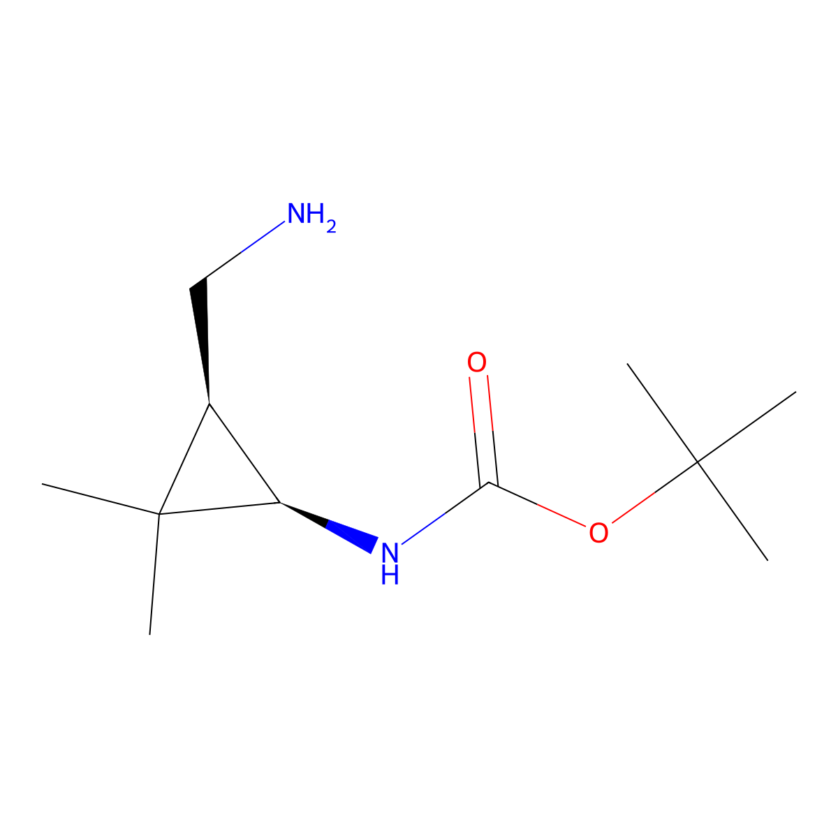 rac-tert-butyl N-[(1R,3S)-3-(aminomethyl)-2,2-dimethylcyclopropyl]carbamate molecular structure, CAS 2952824-66-5