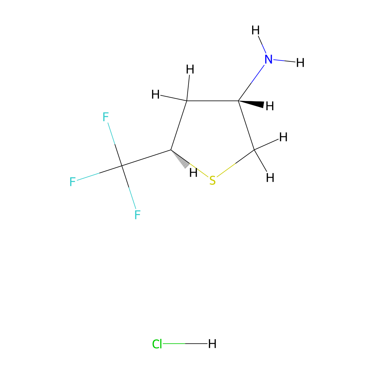 rac-(3R,5S)-5-(trifluoromethyl)thiolan-3-amine hydrochloride molecular structure, CAS 2952825-15-7