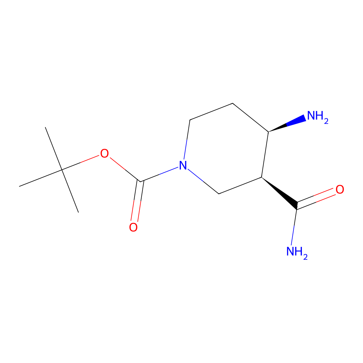 rac-tert-butyl (3R,4S)-4-amino-3-carbamoylpiperidine-1-carboxylate molecular structure, CAS 2952825-17-9