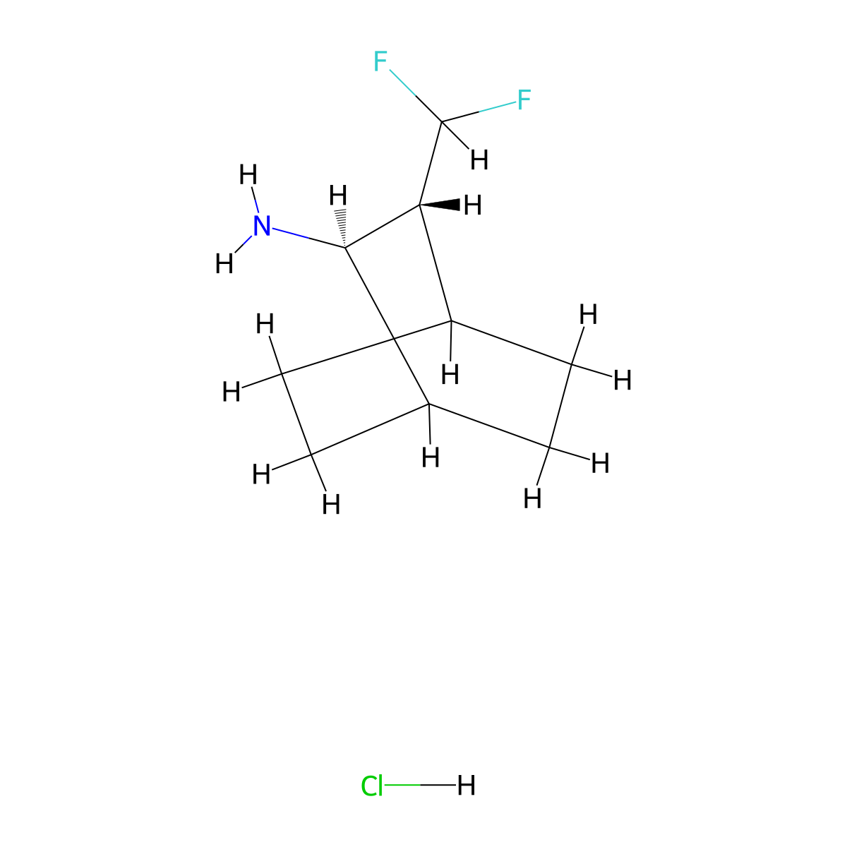rac-(2R,3R)-3-(difluoromethyl)bicyclo[2.2.2]octan-2-amine hydrochloride molecular structure, CAS 2952825-23-7