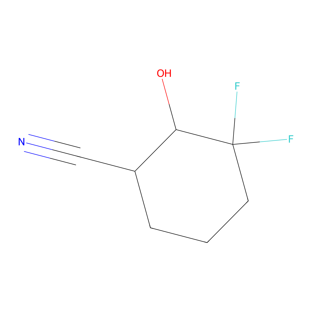 rac-(1R,2R)-3,3-difluoro-2-hydroxycyclohexane-1-carbonitrile molecular structure, CAS 2952825-36-2