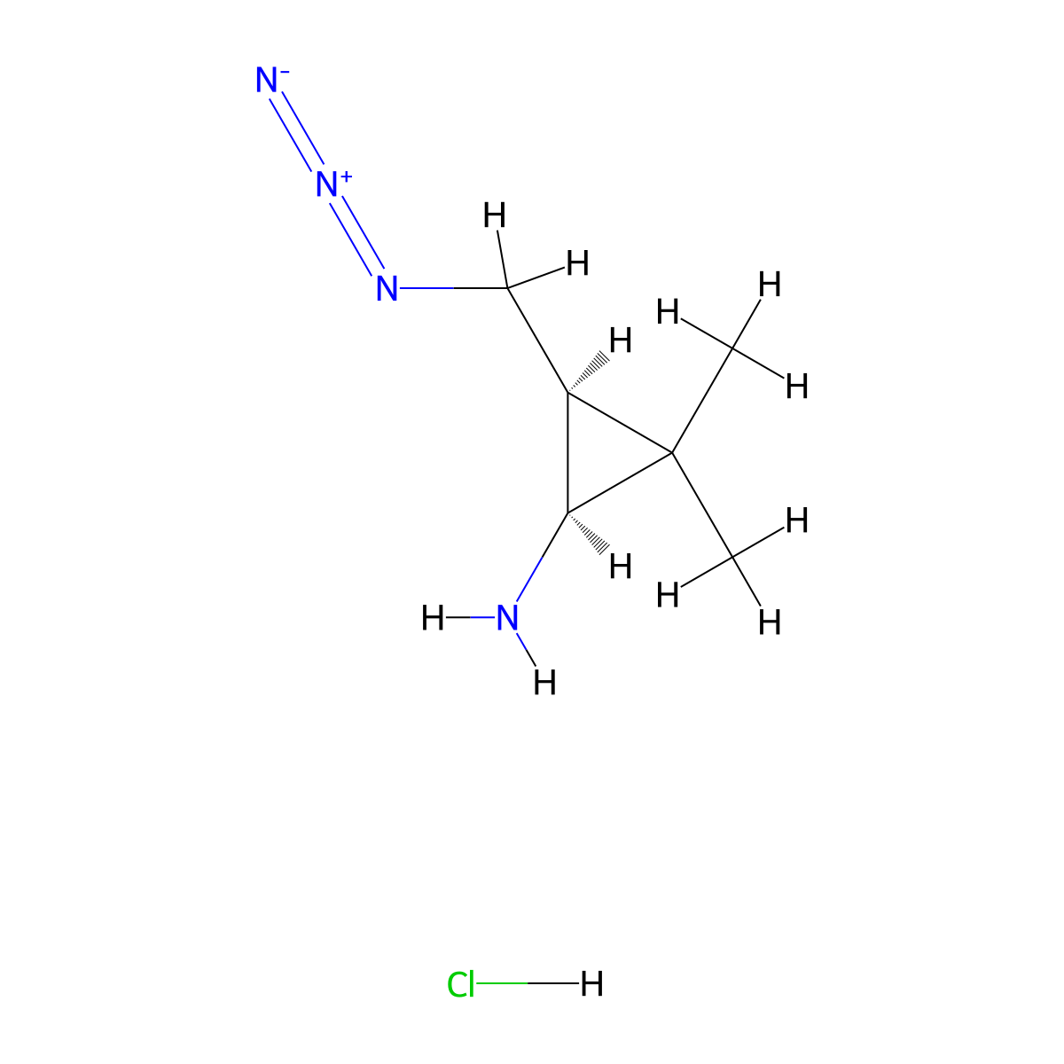 rac-(1R,3S)-3-(azidomethyl)-2,2-dimethylcyclopropan-1-amine hydrochloride molecular structure, CAS 2952825-40-8