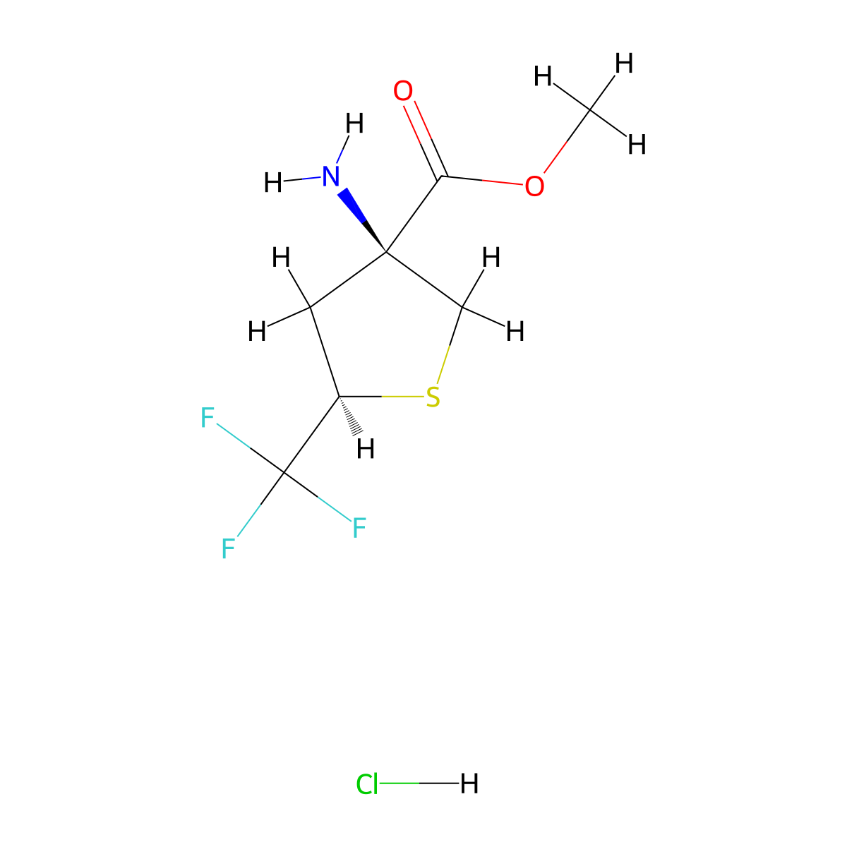 rac-methyl (3R,5S)-3-amino-5-(trifluoromethyl)thiolane-3-carboxylate hydrochloride molecular structure, CAS 2952825-46-4