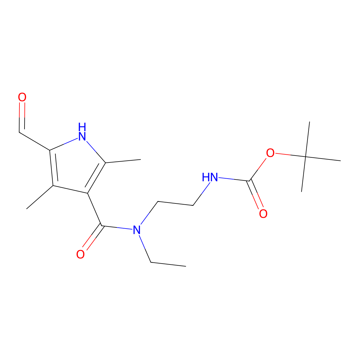 N-(2-Boc-aminoethyl)-N-ethyl-5-formyl-2,4-dimethyl-1H-pyrrole-3-carboxamide molecular structure, CAS 2952837-89-5