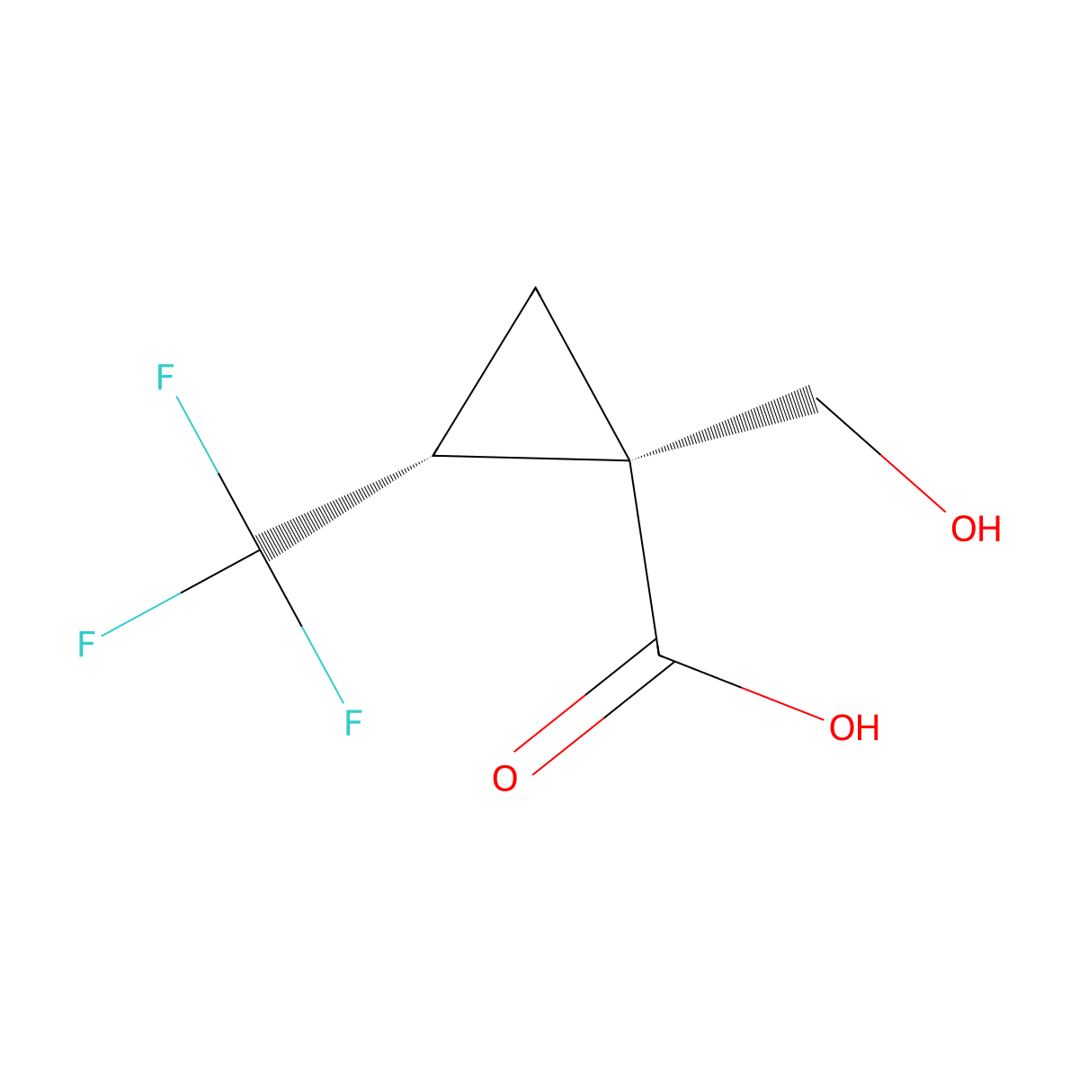 rac-(1R,2R)-1-(hydroxymethyl)-2-(trifluoromethyl)cyclopropane-1-carboxylic acid molecular structure, CAS 2953070-59-0