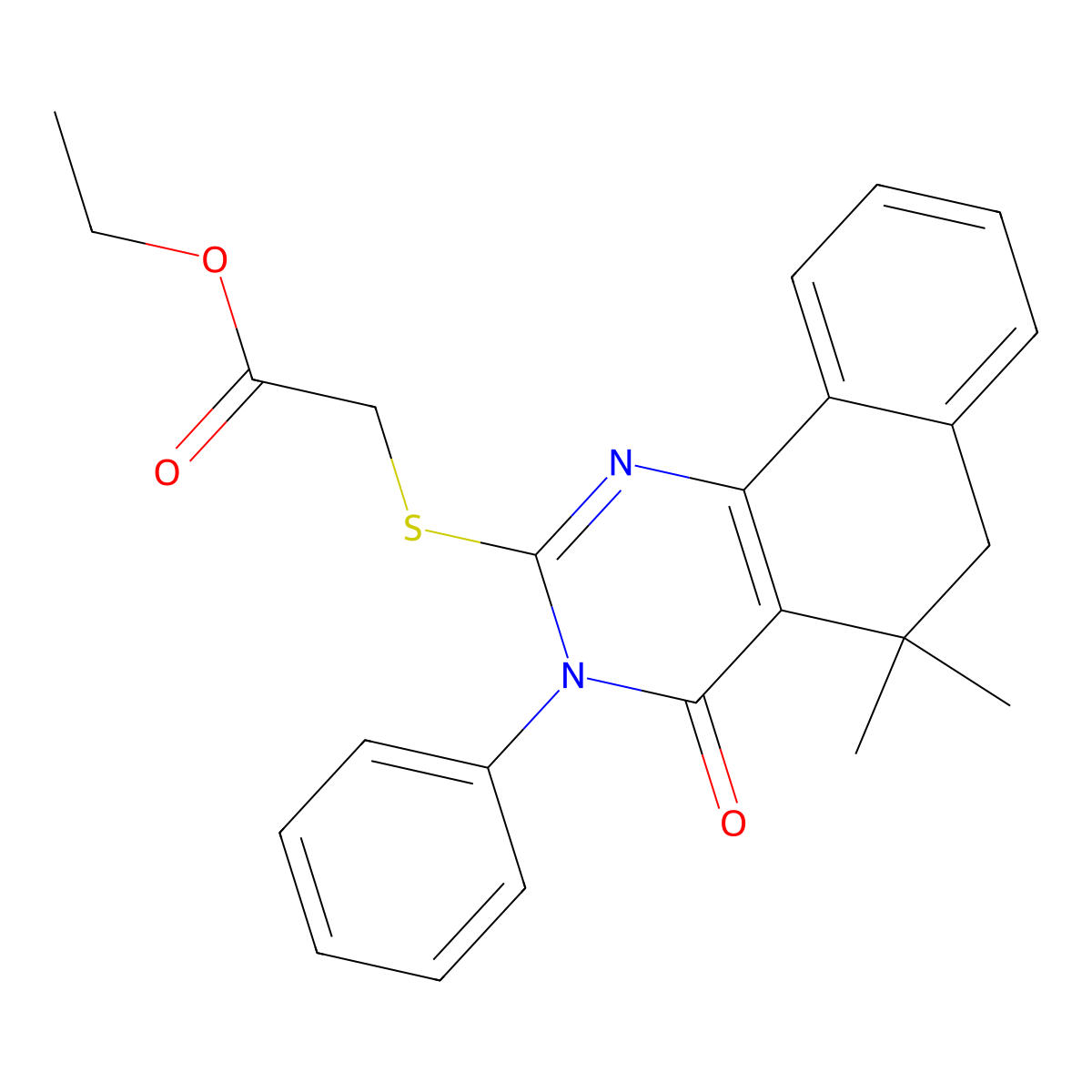 ethyl 2-[(5,5-dimethyl-4-oxo-3-phenyl-6H-benzo[h]quinazolin-2-yl)sulfanyl]acetate molecular structure, CAS 295313-62-1