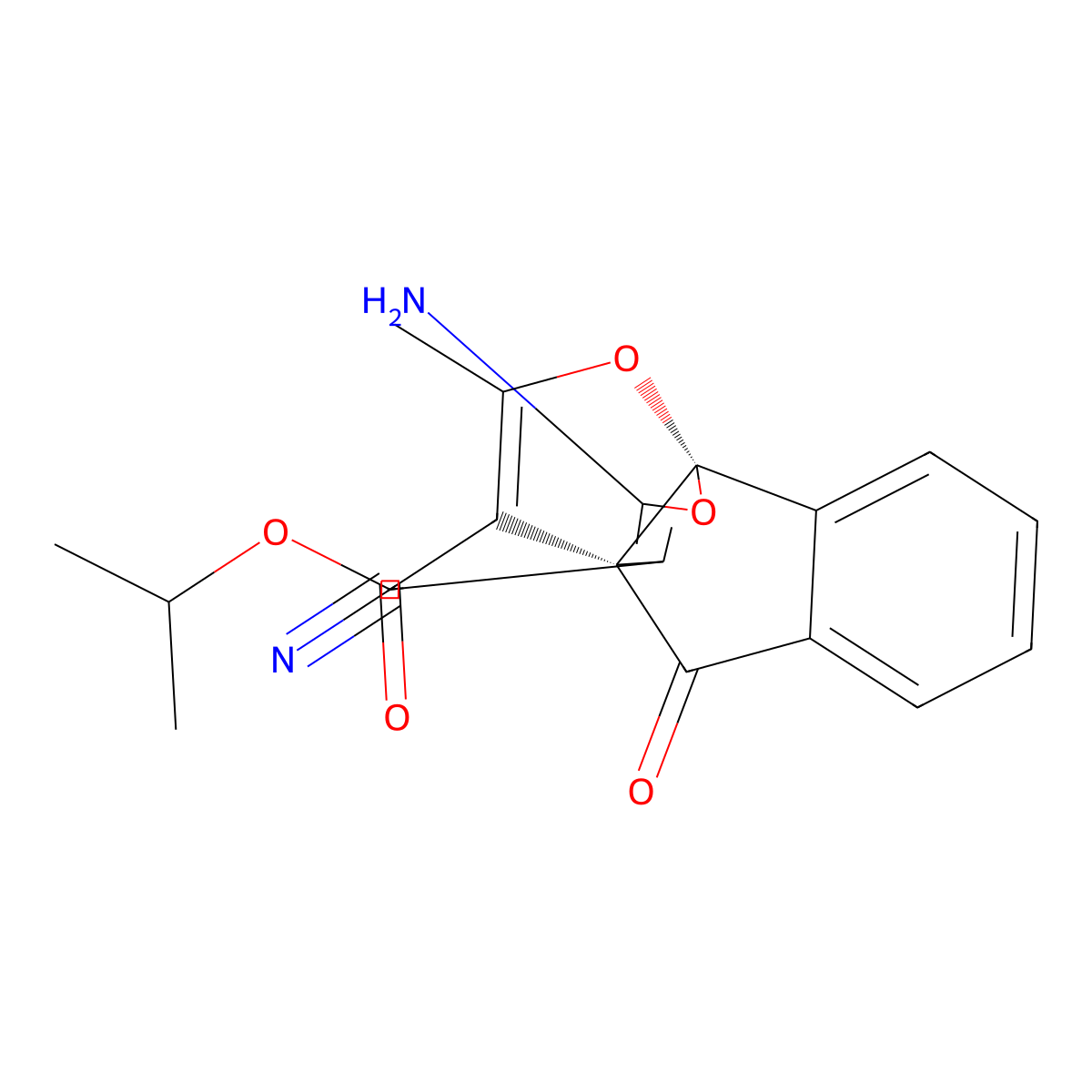 11-Isopropoxycarbonyl-10-methyl-2-amino-4-oxo-4,3a,8b-trihydro-3a,8b-expoxyethenoindeno[1,2-b]furan-3-carbonitrile molecular structure, CAS 295313-64-3