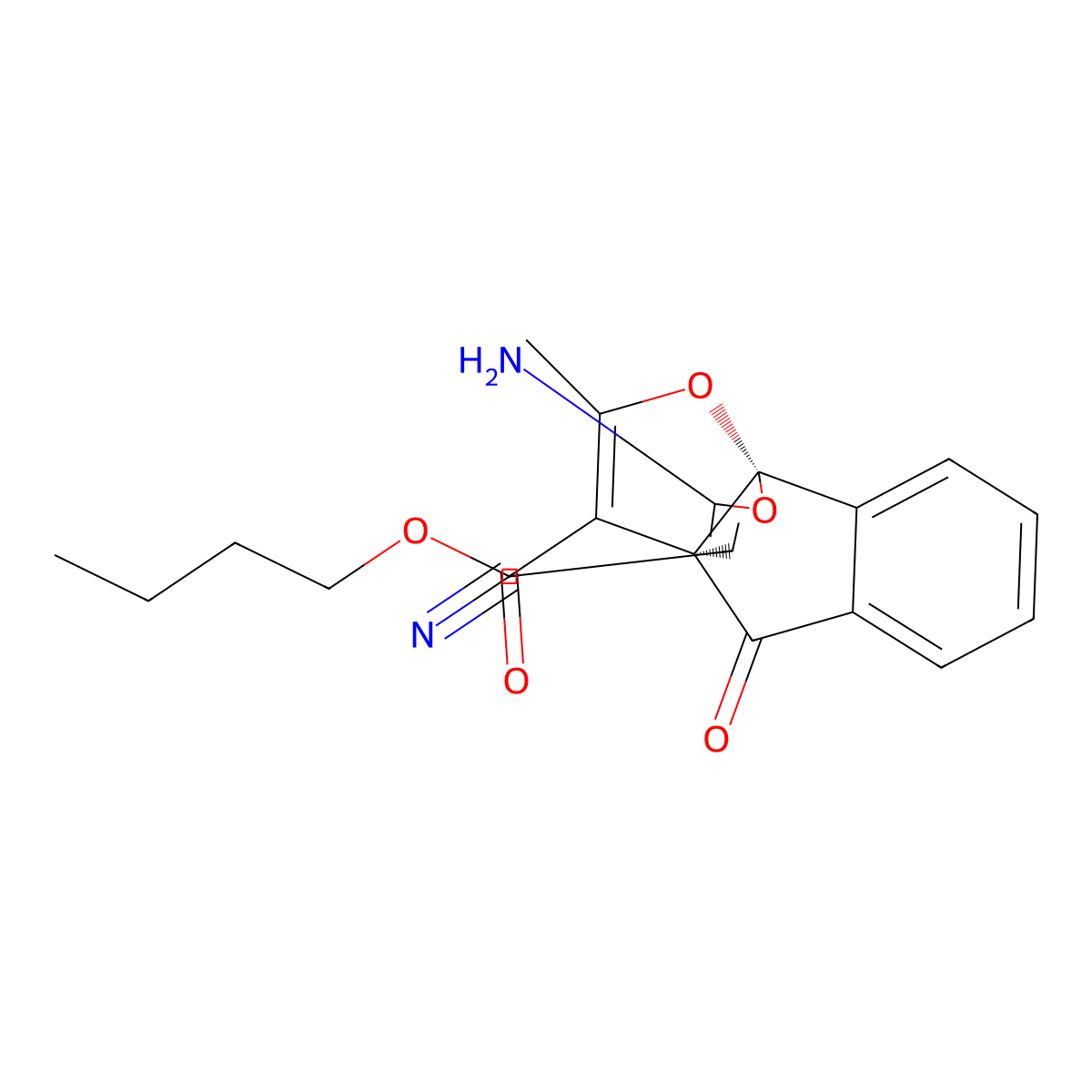 butyl (3aR,8bR)-10-amino-11-cyano-2-methyl-4-oxo-4H-8b,3a-(epoxyetheno)indeno[1,2-b]furan-3-carboxylate molecular structure, CAS 295313-67-6