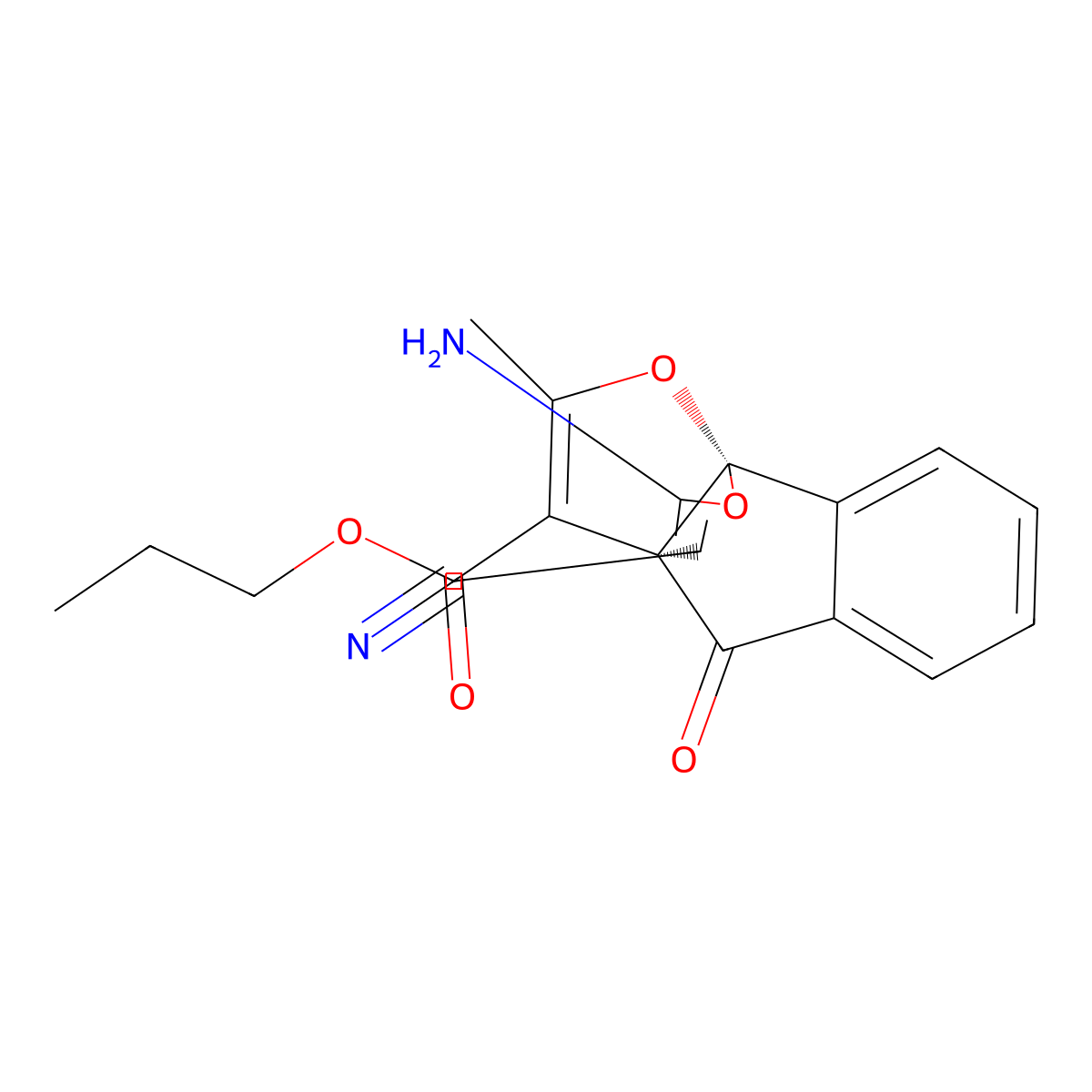 propyl (3aR,8bR)-10-amino-11-cyano-2-methyl-4-oxo-4H-8b,3a-(epoxyetheno)indeno[1,2-b]furan-3-carboxylate molecular structure, CAS 295313-68-7