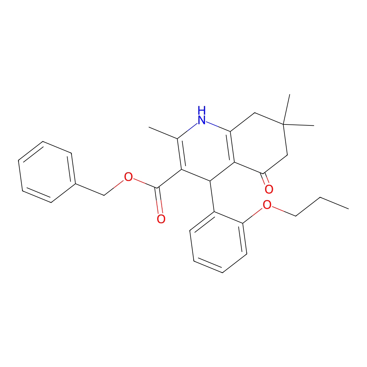 Benzyl 2,7,7-trimethyl-5-oxo-4-(2-propoxyphenyl)-1,4,5,6,7,8-hexahydroquinoline-3-carboxylate molecular structure, CAS 295343-76-9