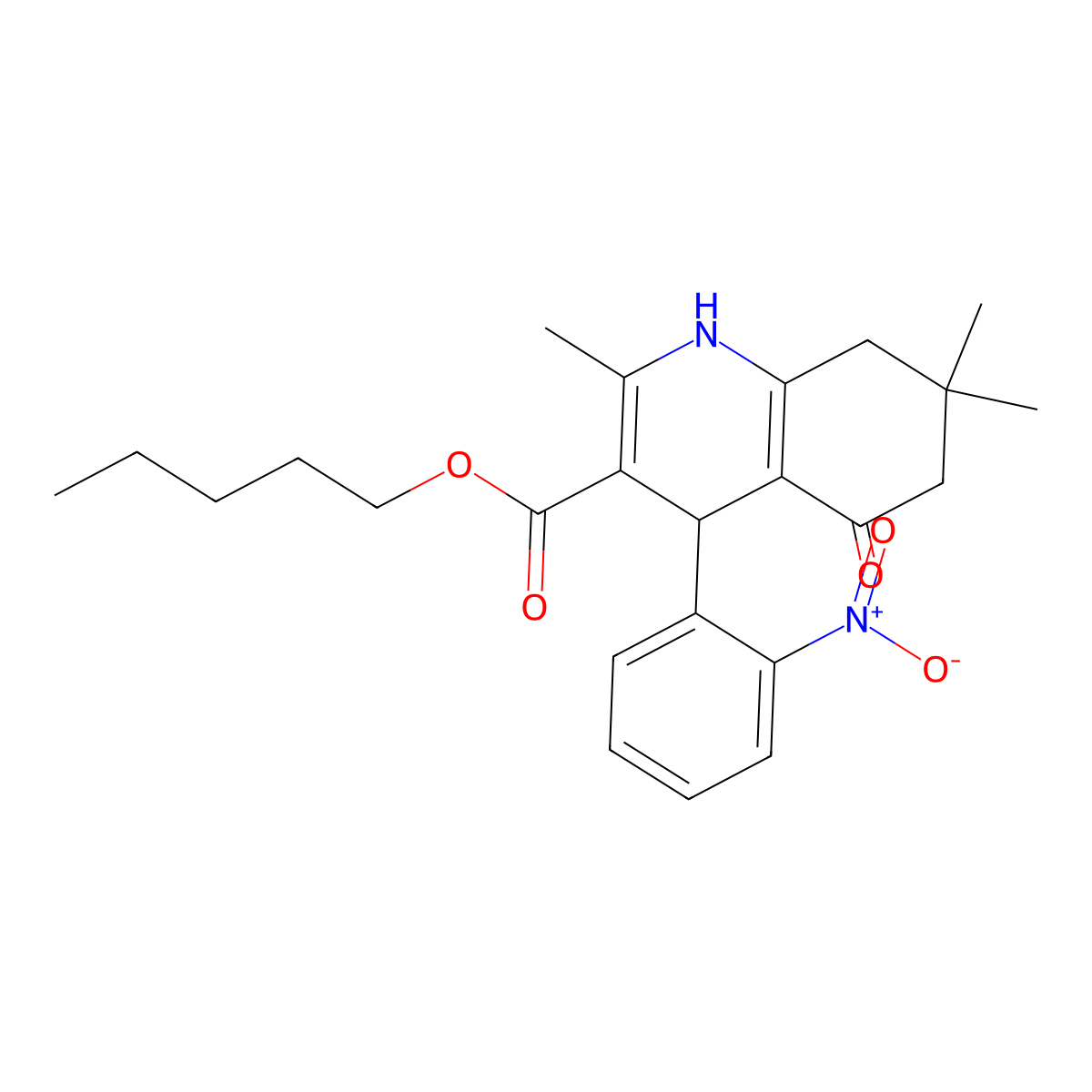 Pentyl 2,7,7-trimethyl-4-(2-nitrophenyl)-5-oxo-1,4,5,6,7,8-hexahydroquinoline-3-carboxylate molecular structure, CAS 295343-87-2