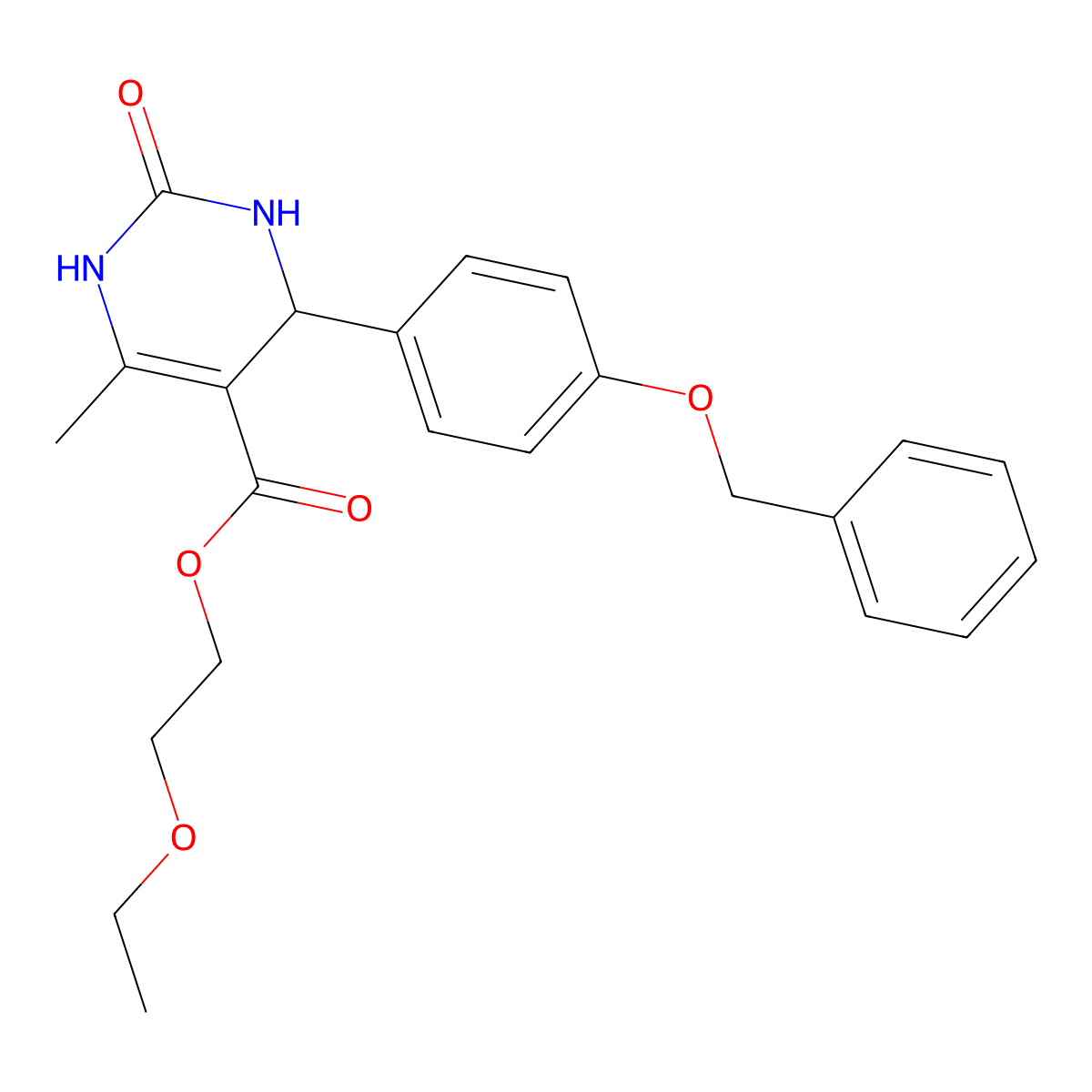 2-ethoxyethyl 6-methyl-2-oxo-4-(4-phenylmethoxyphenyl)-3,4-dihydro-1H-pyrimidine-5-carboxylate molecular structure, CAS 295344-01-3