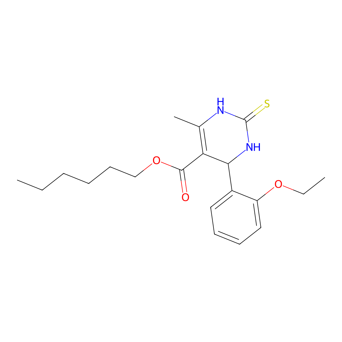 Hexyl 4-(2-ethoxyphenyl)-6-methyl-2-thioxo-1,2,3,4-tetrahydropyrimidine-5-carboxylate molecular structure, CAS 295344-02-4