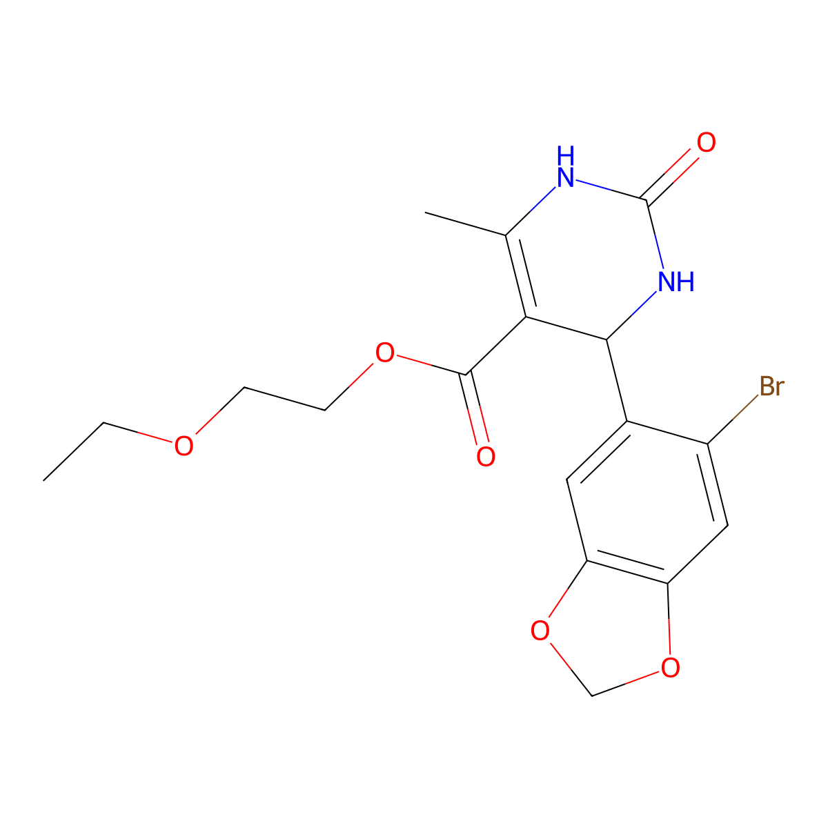 2-ethoxyethyl 4-(6-bromo-1,3-benzodioxol-5-yl)-6-methyl-2-oxo-3,4-dihydro-1H-pyrimidine-5-carboxylate molecular structure, CAS 295344-07-9