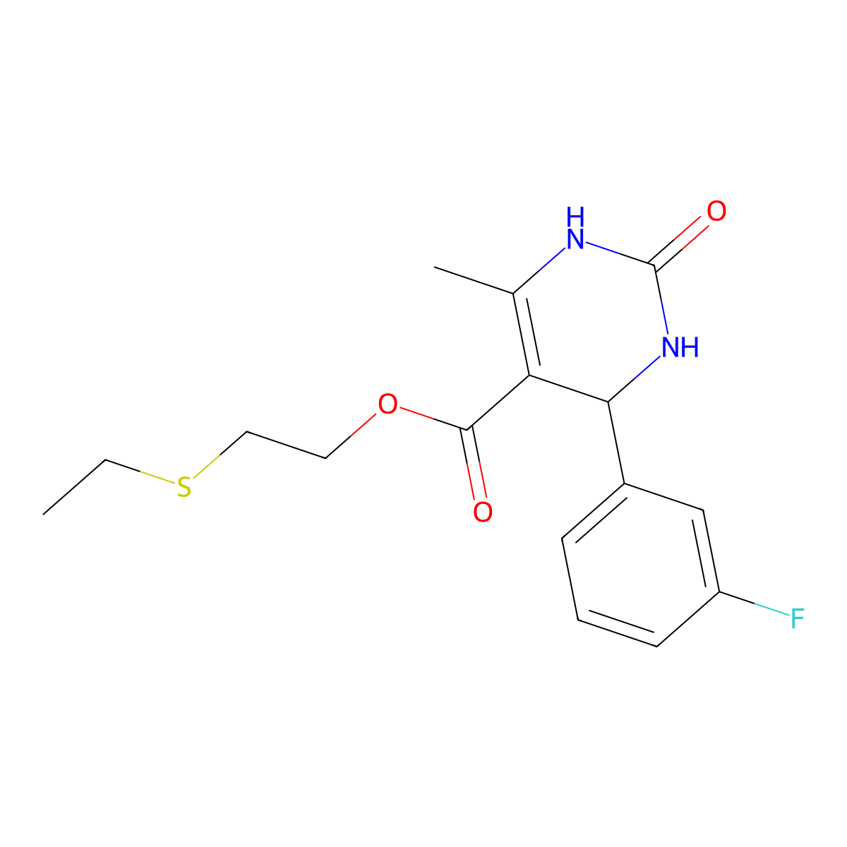 2-ethylsulfanylethyl 4-(3-fluorophenyl)-6-methyl-2-oxo-3,4-dihydro-1H-pyrimidine-5-carboxylate molecular structure, CAS 295344-08-0