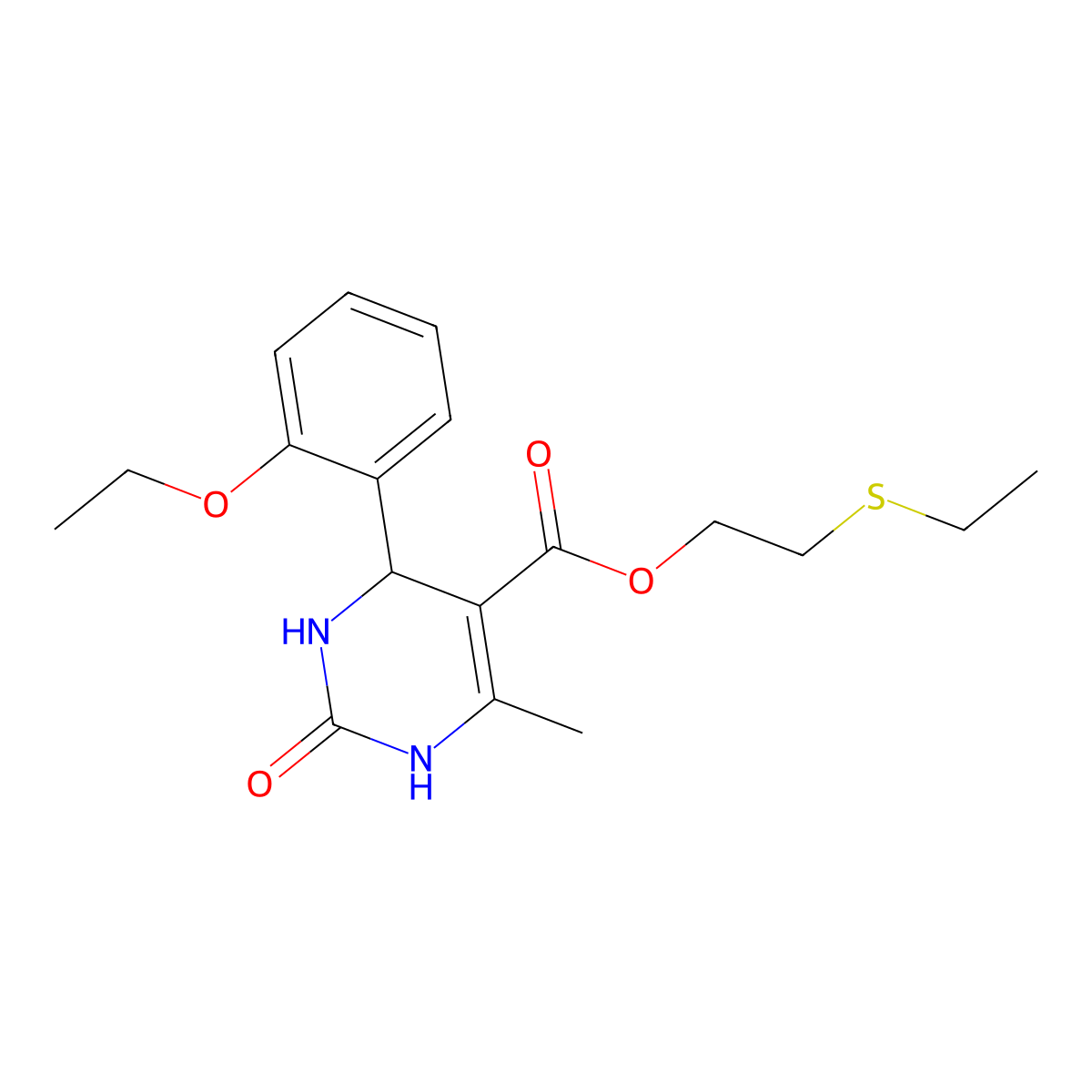 2-ethylsulfanylethyl 4-(2-ethoxyphenyl)-6-methyl-2-oxo-3,4-dihydro-1H-pyrimidine-5-carboxylate molecular structure, CAS 295344-10-4