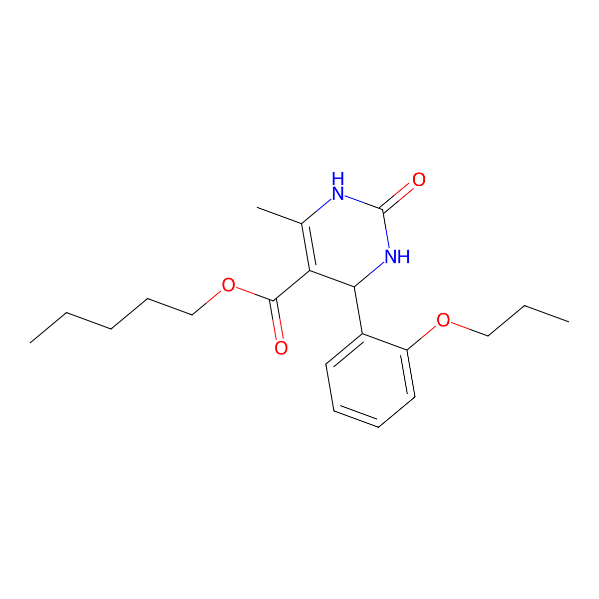 Pentyl 6-methyl-2-oxo-4-(2-propoxyphenyl)-1,2,3,4-tetrahydropyrimidine-5-carboxylate molecular structure, CAS 295344-14-8