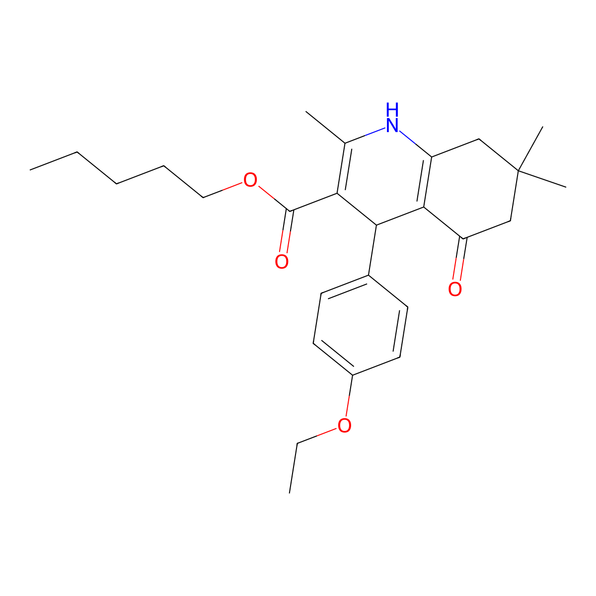 Pentyl 4-(4-ethoxyphenyl)-2,7,7-trimethyl-5-oxo-1,4,5,6,7,8-hexahydroquinoline-3-carboxylate molecular structure, CAS 295344-21-7
