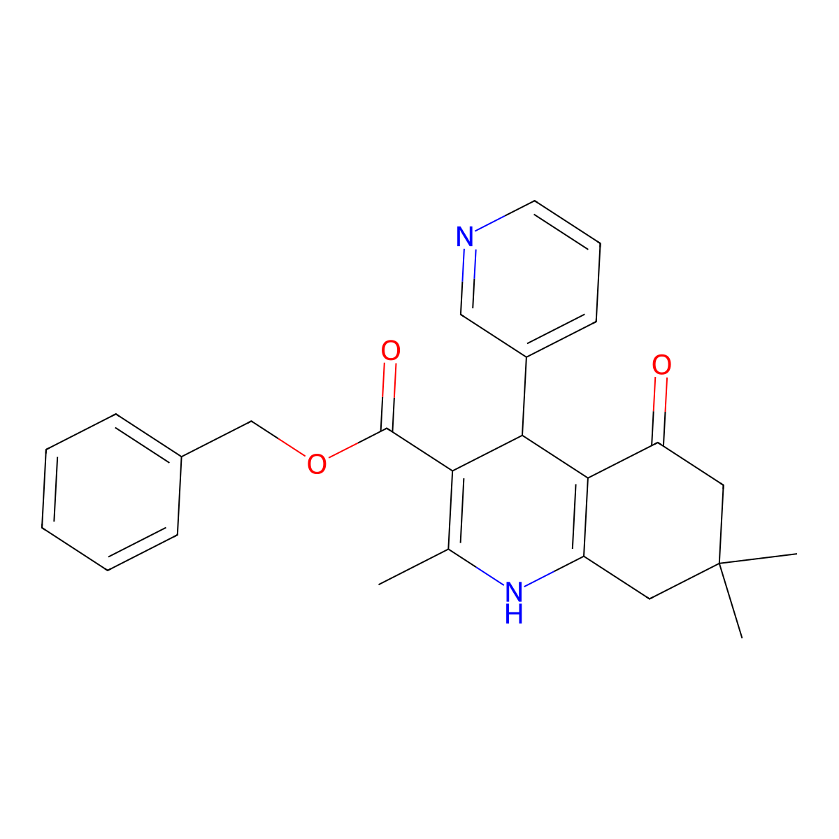 Benzyl 2,7,7-trimethyl-5-oxo-4-(pyridin-3-yl)-1,4,5,6,7,8-hexahydroquinoline-3-carboxylate molecular structure, CAS 295344-24-0