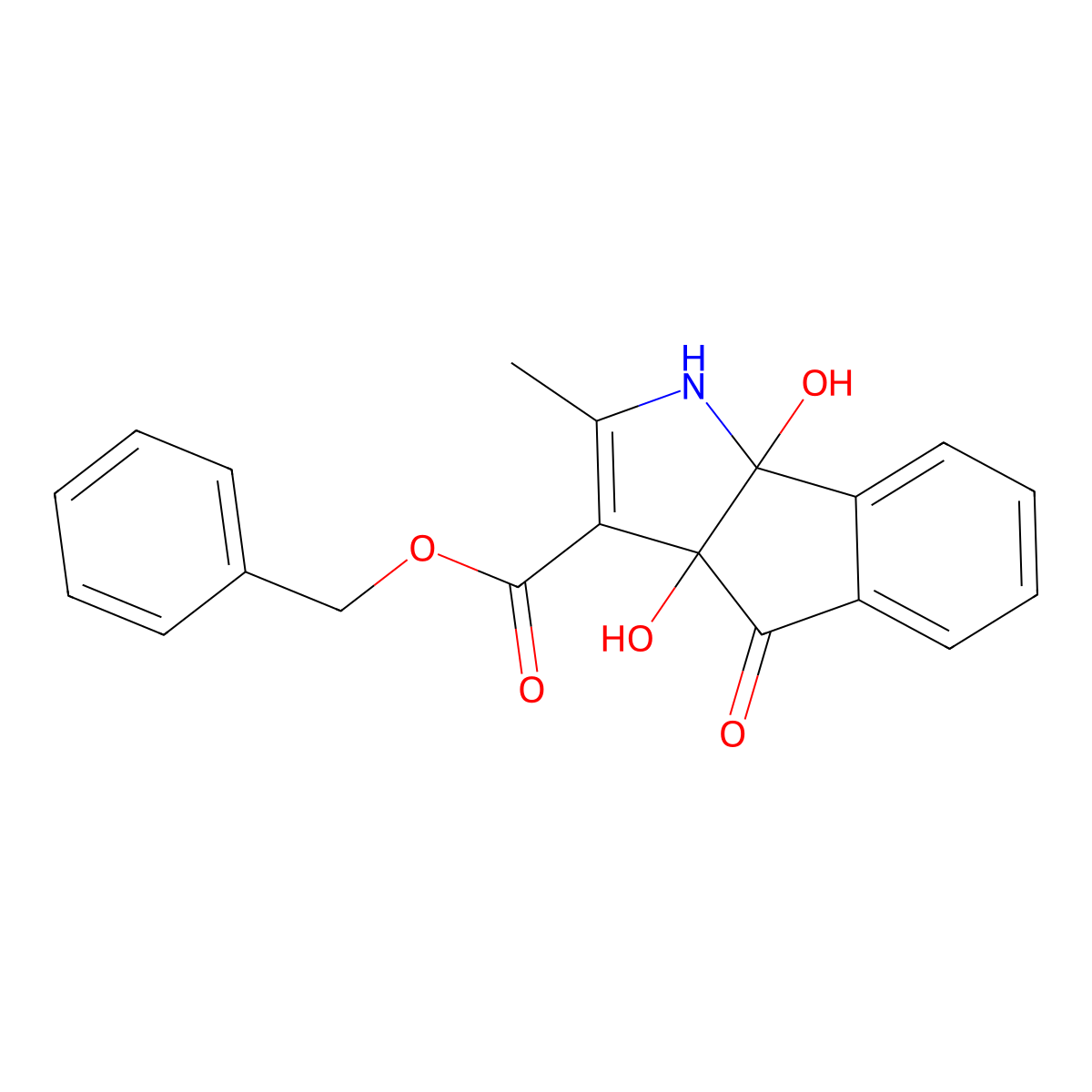 Benzyl 3a,8b-dihydroxy-2-methyl-4-oxo-1,3a,4,8b-tetrahydroindeno[1,2-b]pyrrole-3-carboxylate molecular structure, CAS 295344-30-8