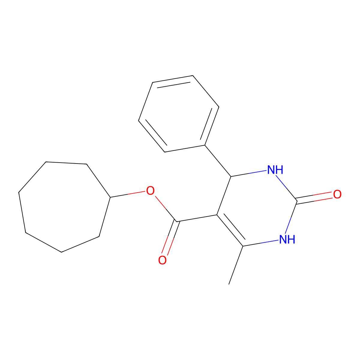Cycloheptyl 6-methyl-2-oxo-4-phenyl-1,2,3,4-tetrahydro-5-pyrimidinecarboxylate molecular structure, CAS 295344-35-3