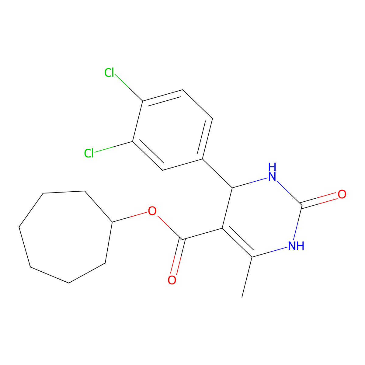 Cycloheptyl 4-(3,4-dichlorophenyl)-6-methyl-2-oxo-1,2,3,4-tetrahydropyrimidine-5-carboxylate molecular structure, CAS 295344-39-7