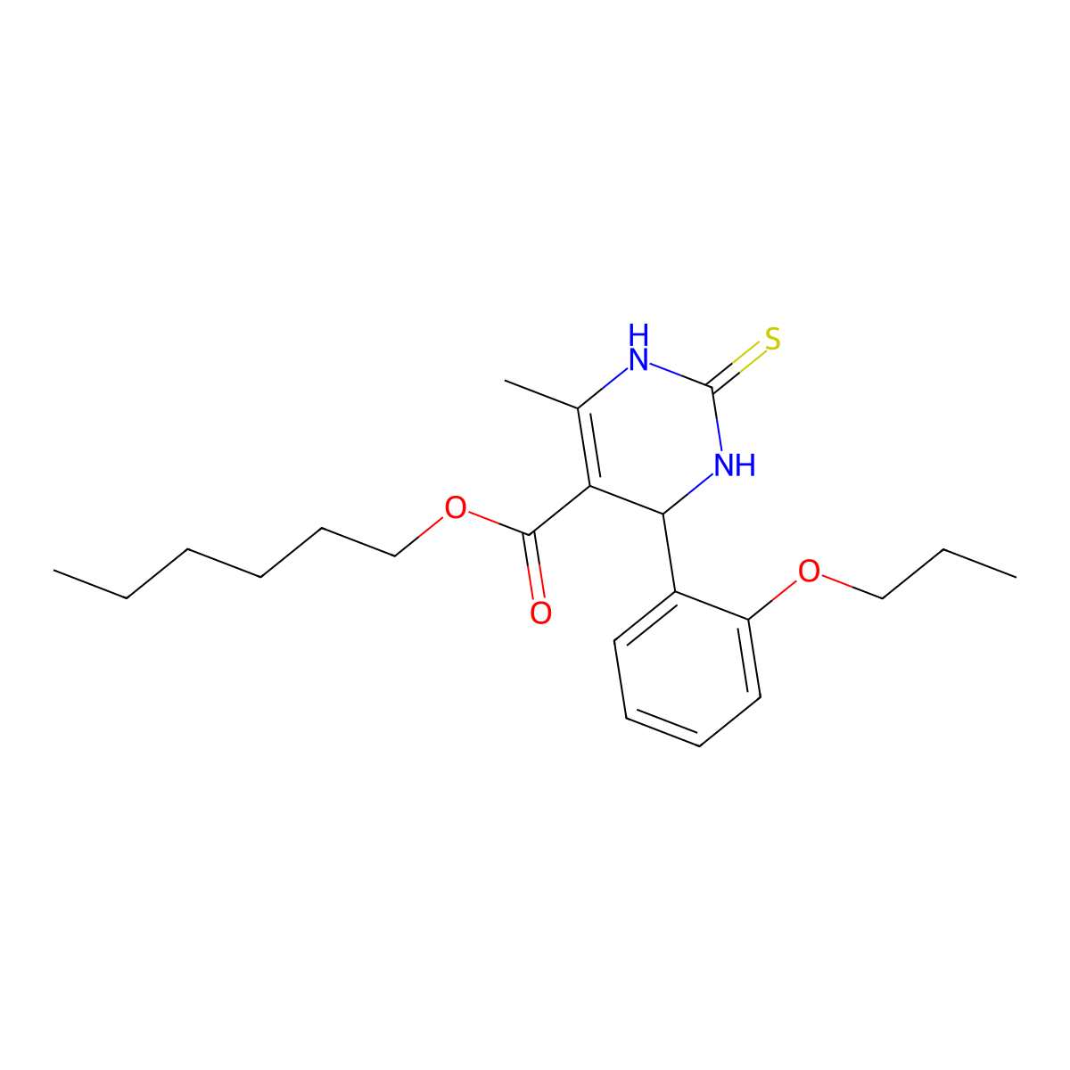 Hexyl 6-methyl-4-(2-propoxyphenyl)-2-thioxo-1,2,3,4-tetrahydropyrimidine-5-carboxylate molecular structure, CAS 295344-42-2
