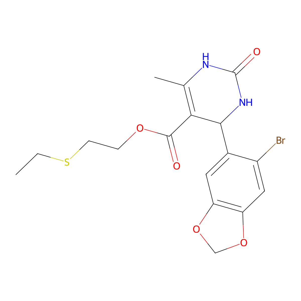 2-ethylsulfanylethyl 4-(6-bromo-1,3-benzodioxol-5-yl)-6-methyl-2-oxo-3,4-dihydro-1H-pyrimidine-5-carboxylate molecular structure, CAS 295344-45-5