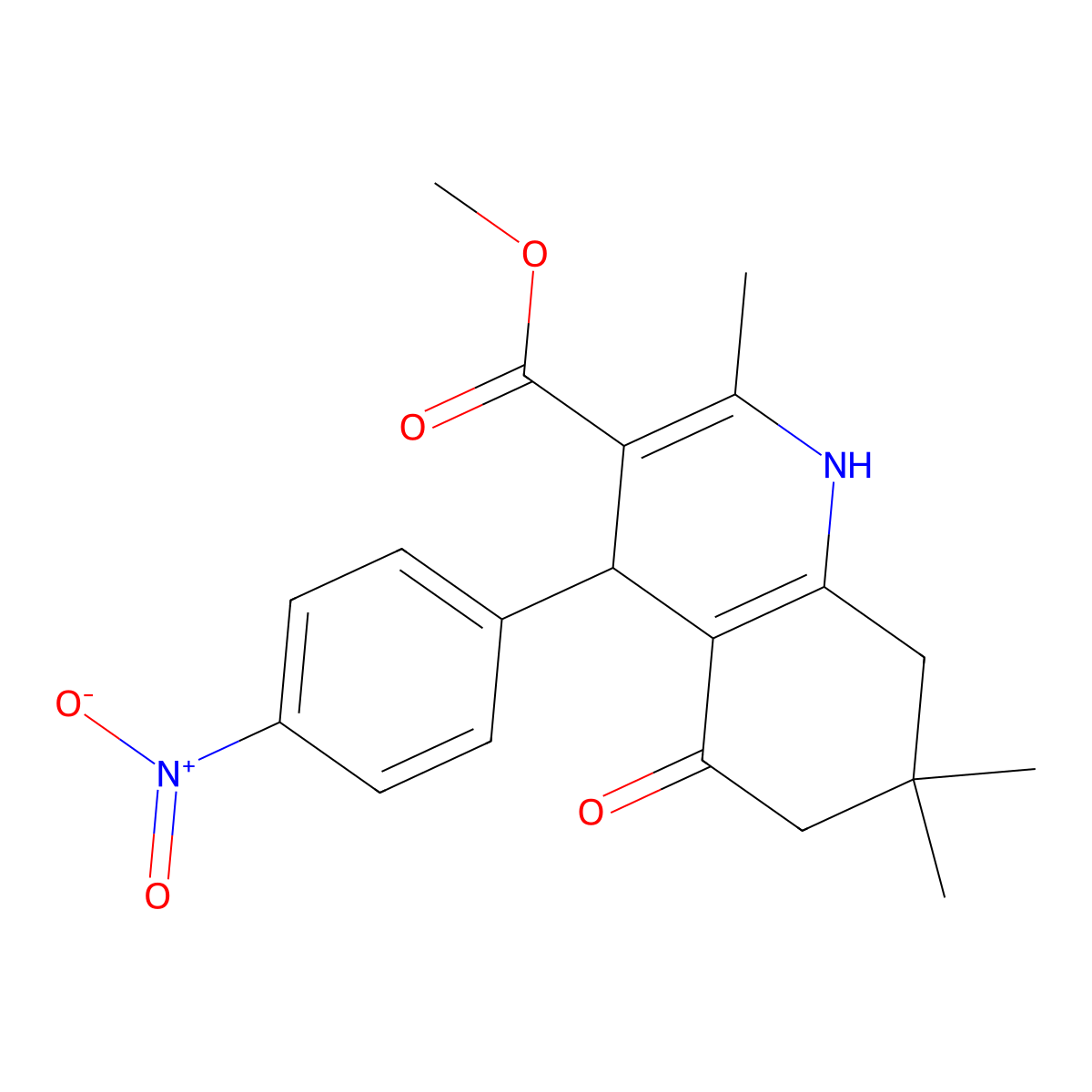 Methyl 2,7,7-trimethyl-4-(4-nitrophenyl)-5-oxo-1,4,5,6,7,8-hexahydroquinoline-3-carboxylate molecular structure, CAS 295344-52-4