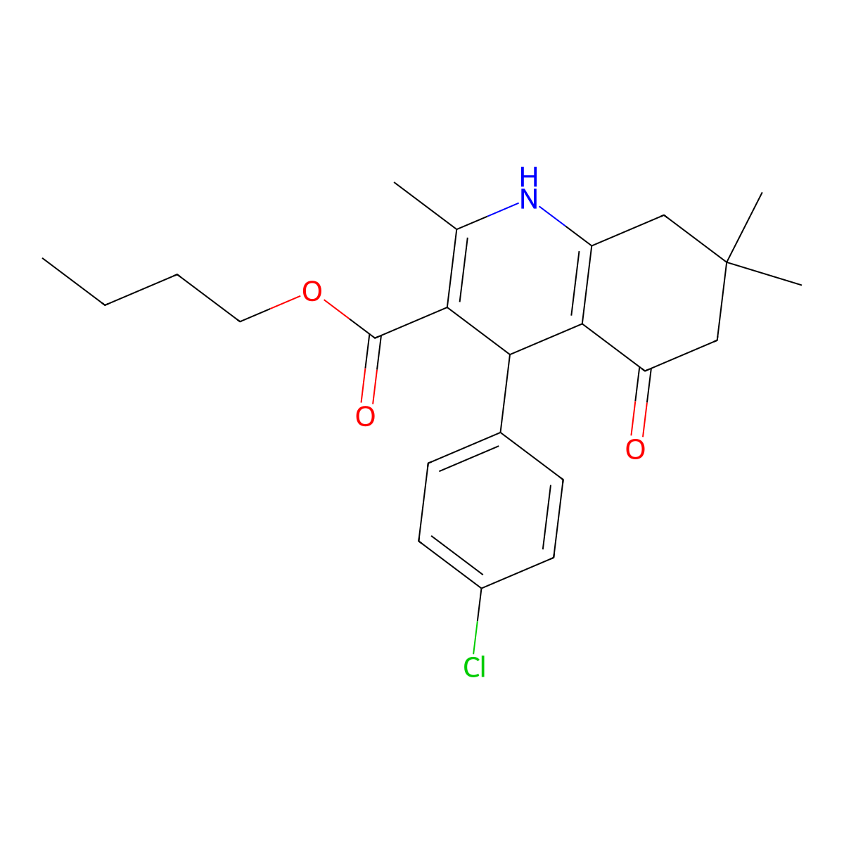 Butyl 4-(4-chlorophenyl)-2,7,7-trimethyl-5-oxo-1,4,5,6,7,8-hexahydroquinoline-3-carboxylate molecular structure, CAS 295344-67-1
