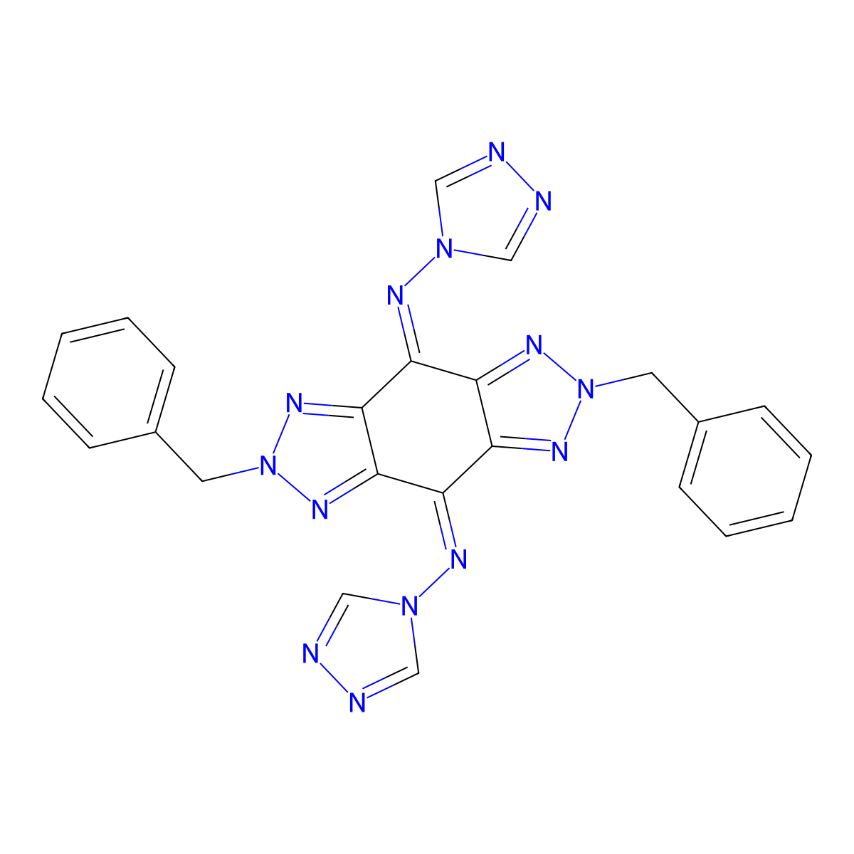 N,N'-(2,6-dibenzylbenzo[1,2-d:4,5-d']bis[1,2,3]triazole-4,8(2H,6H)-diylidene)bis(4H-1,2,4-triazol-4-amine) molecular structure, CAS 295344-76-2