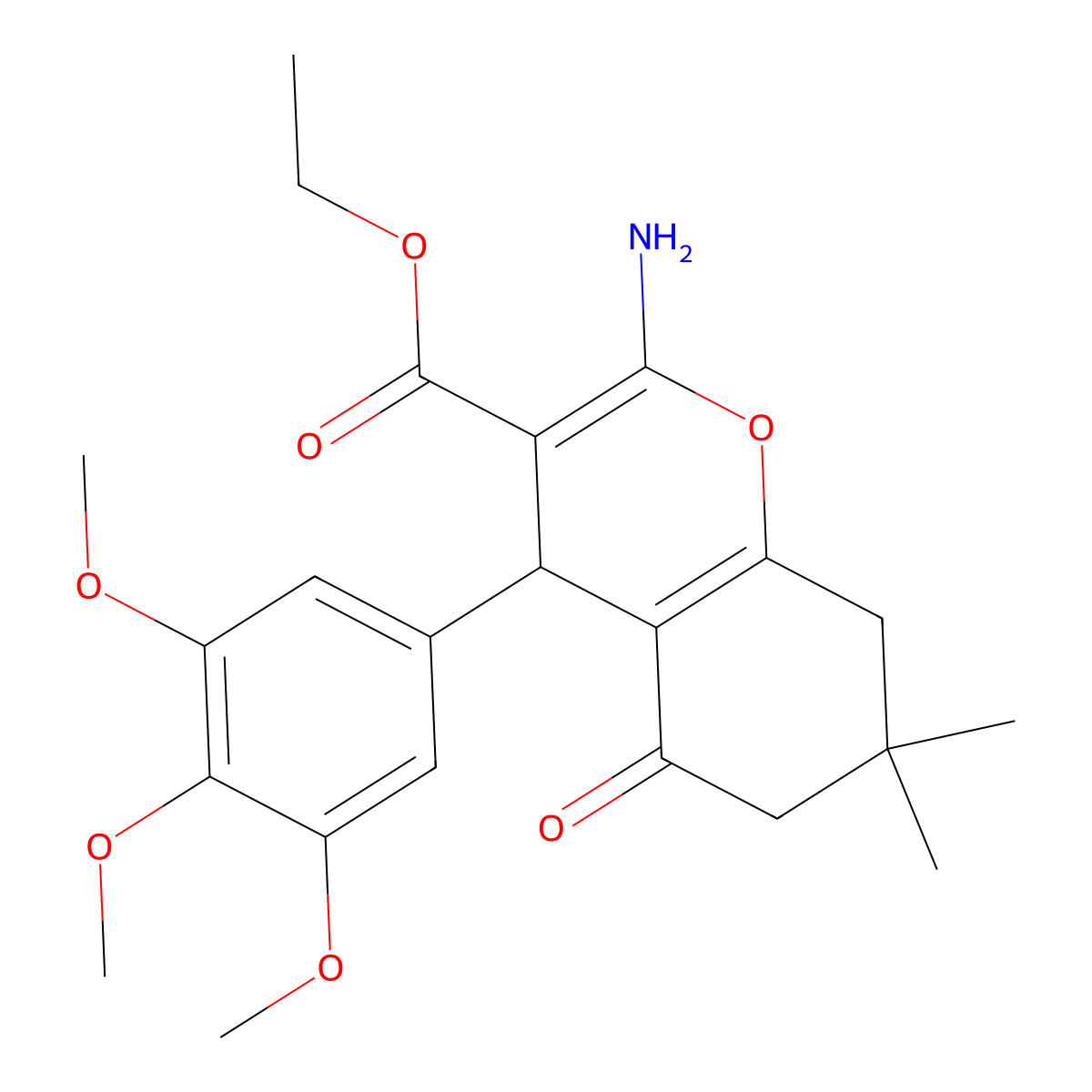 ethyl 2-amino-7,7-dimethyl-5-oxo-4-(3,4,5-trimethoxyphenyl)-5,6,7,8-tetrahydro-4H-chromene-3-carboxylate molecular structure, CAS 295345-19-6