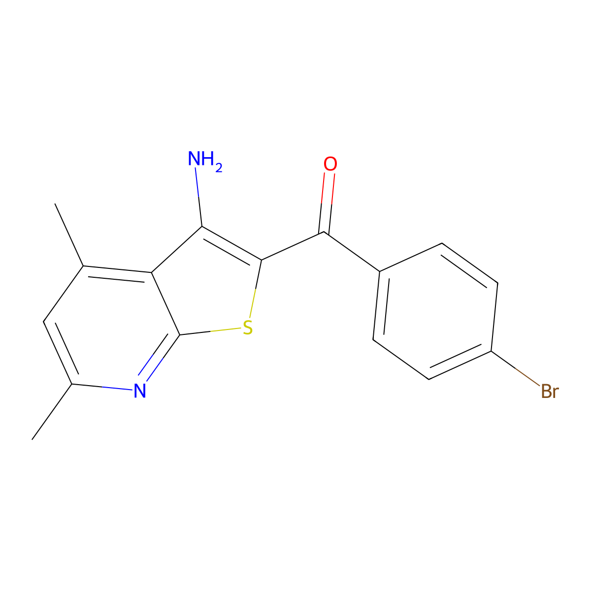 (3-Amino-4,6-dimethylthieno[2,3-b]pyridin-2-yl)(4-bromophenyl)methanone molecular structure, CAS 295345-20-9