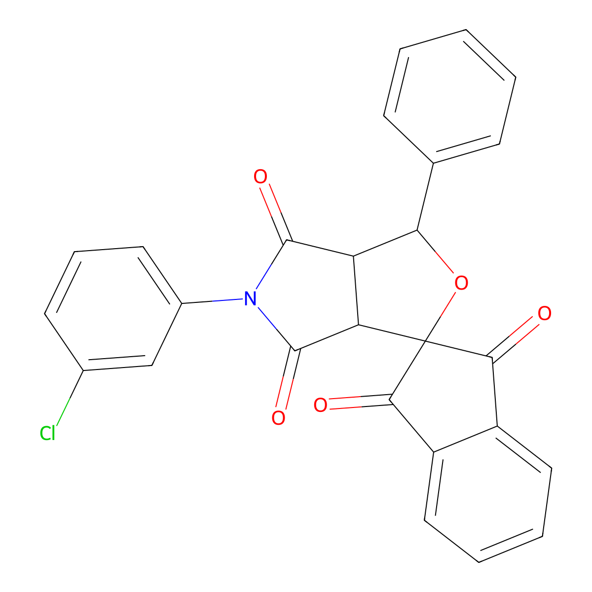 5-(3-chlorophenyl)-3-phenyl-1',3',4,6-tetraoxohexahydrospiro(1H-furo[3,4-c]pyrrole-1,2'-indane) molecular structure, CAS 295345-23-2
