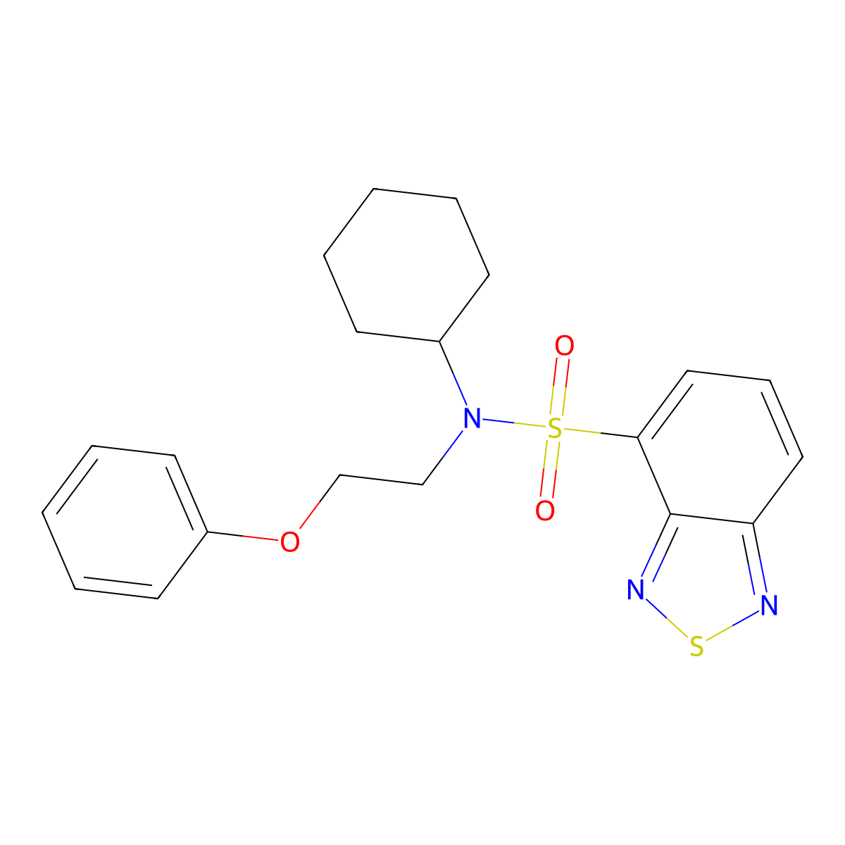 N-cyclohexyl-N-(2-phenoxyethyl)-2,1,3-benzothiadiazole-4-sulfonamide molecular structure, CAS 295346-00-8