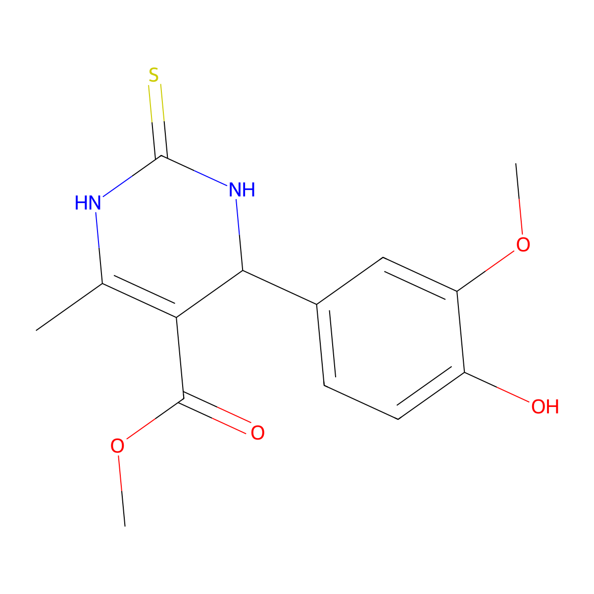 Methyl 4-(4-hydroxy-3-methoxyphenyl)-6-methyl-2-thioxo-1,2,3,4-tetrahydropyrimidine-5-carboxylate molecular structure, CAS 295346-43-9