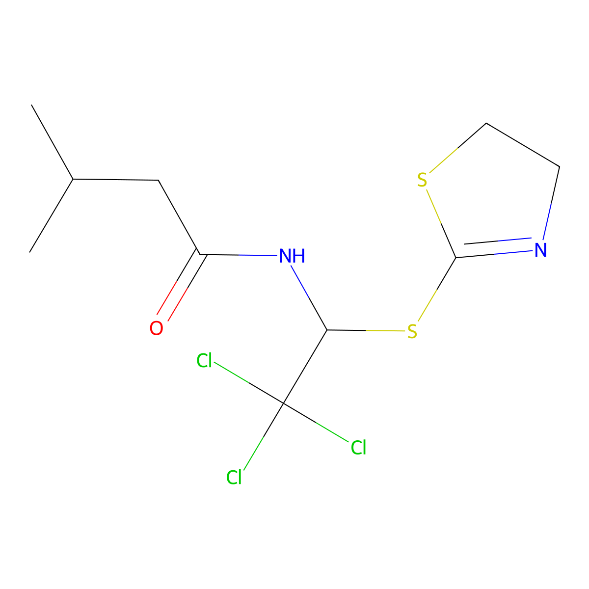 3-methyl-N-[2,2,2-trichloro-1-(4,5-dihydro-1,3-thiazol-2-ylsulfanyl)ethyl]butanamide molecular structure, CAS 295346-52-0